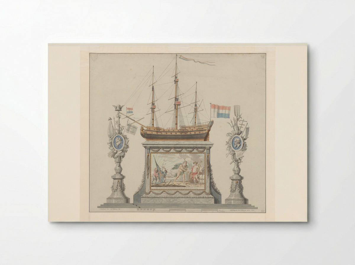 Allegorisch monument voor het Alliantiefeest op de Nieuwmarkt te Amsterdam, 19 juni 1795 - Fine Art Print - Poster