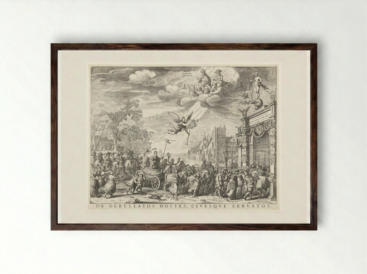 Allegorische triomfantelijke intocht van Frederik Hendrik in Den Haag - Salomon Savery - Framed Print Dark Wood