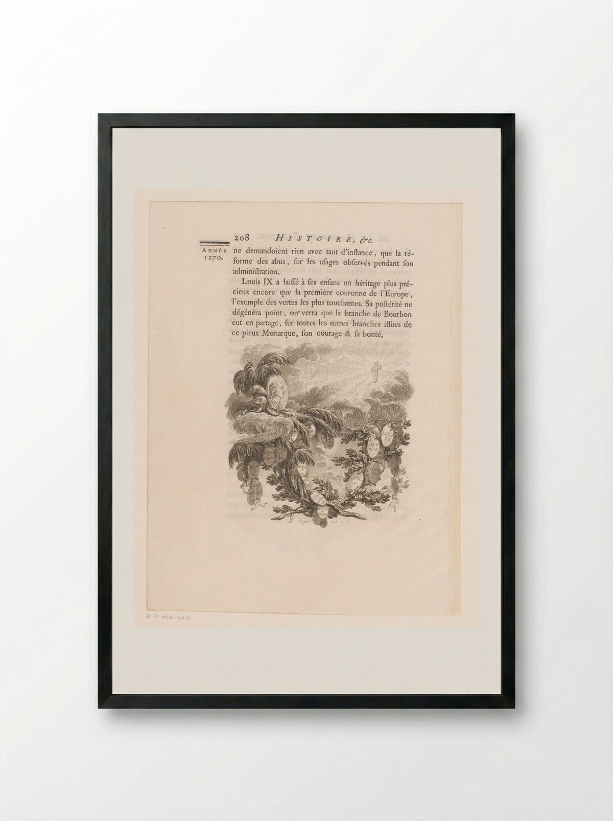 Allegorische voorstelling met stamboom en oplichtend kruis - Pierre-Philippe Choffard - Framed Print Black