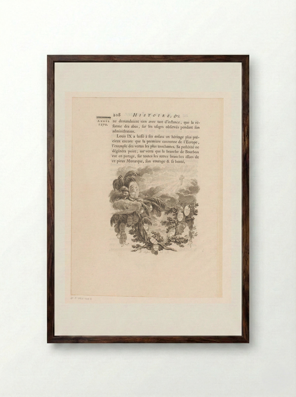 Allegorische voorstelling met stamboom en oplichtend kruis - Pierre-Philippe Choffard - Framed Print Dark Wood