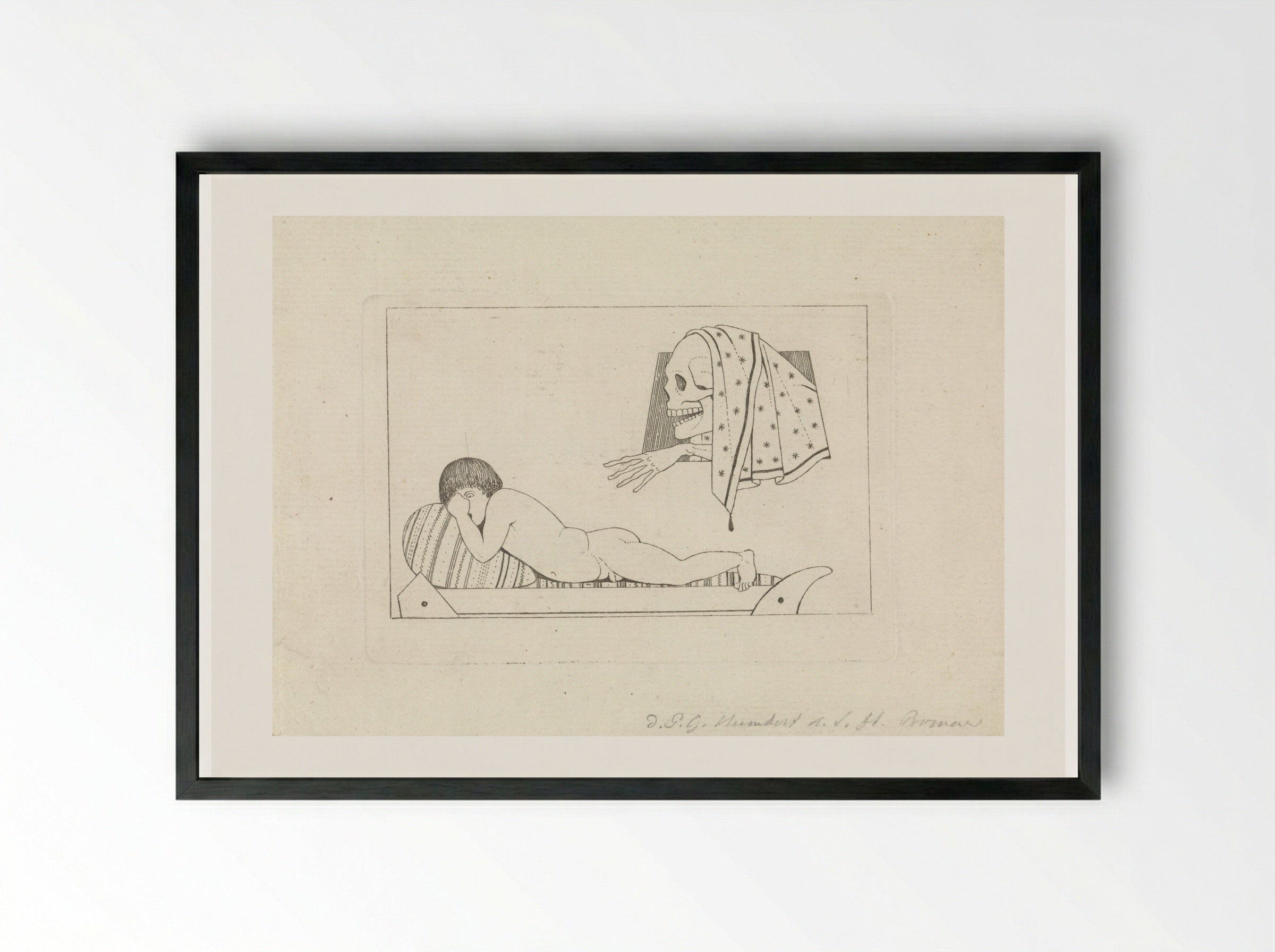 Allegorische waarschuwing tegen de onanie - David Pièrre Giottino Humbert de Superville - Framed Print Black