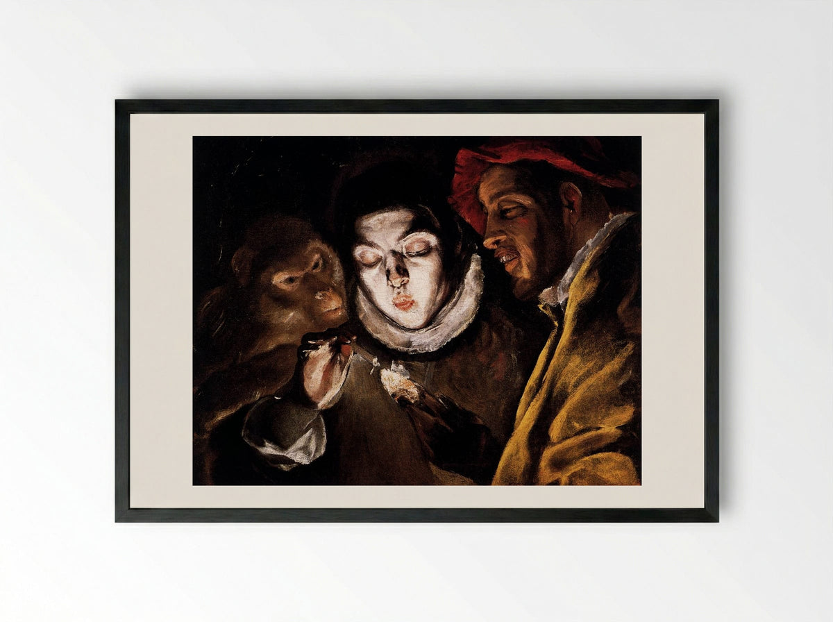 Allegory (Boy Lighting a Candle in the Company of an Ape and a Fool) - El Greco - Framed Print Black