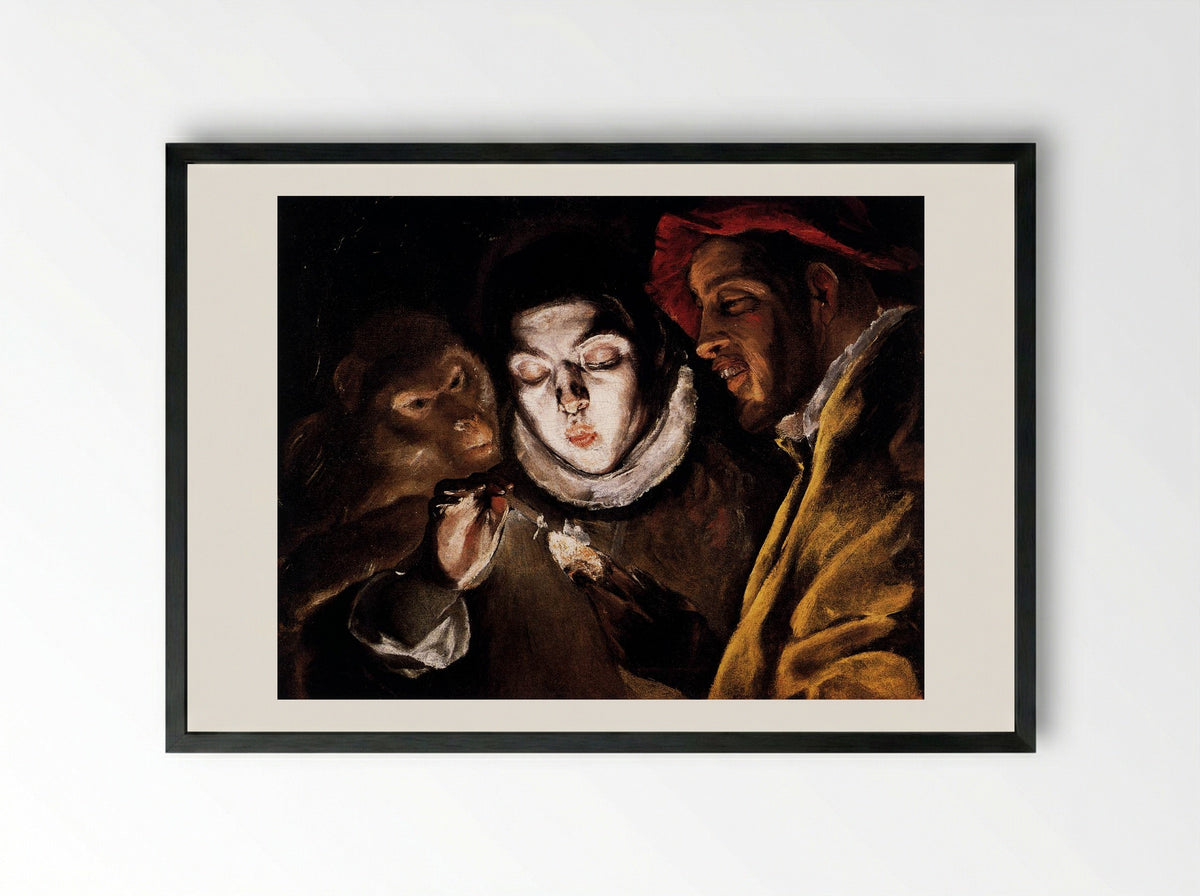 Allegory (Boy Lighting a Candle in the Company of an Ape and a Fool) - El Greco - Framed Print Black