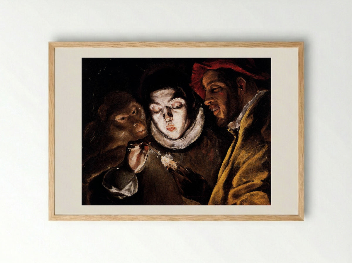 Allegory (Boy Lighting a Candle in the Company of an Ape and a Fool) - El Greco - Framed Print Wood