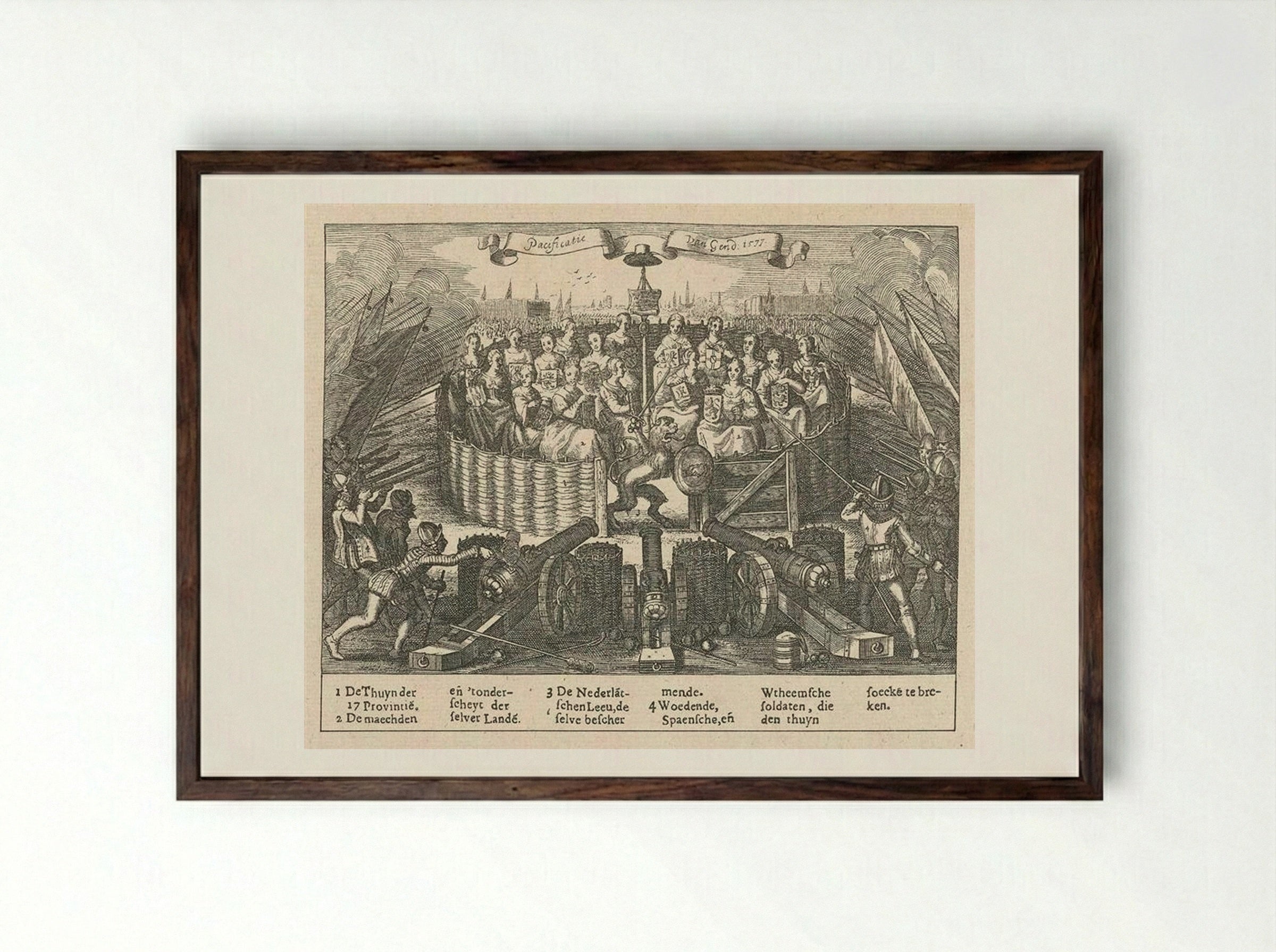 Allegory depicting the Pacification of Ghent - Adriaen van de Venne - Framed Print Dark Wood