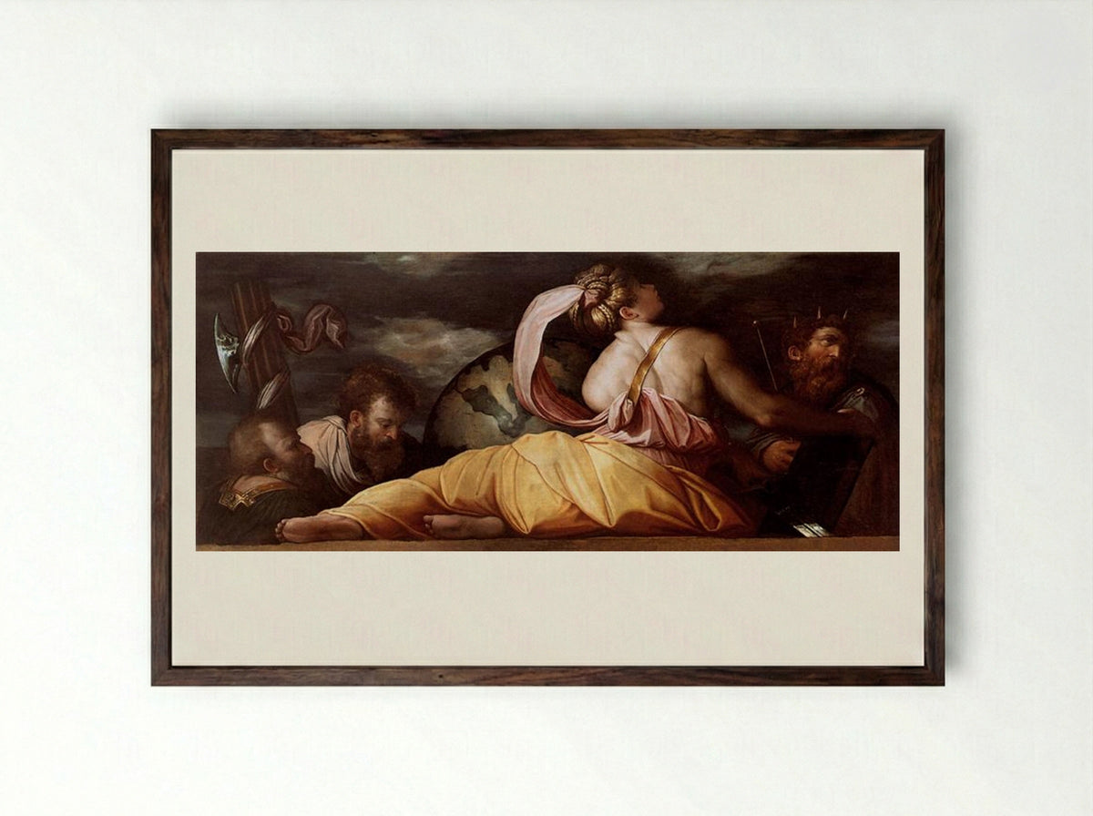 Allegory of Geography - Giorgio Vasari - Framed Print Dark Wood