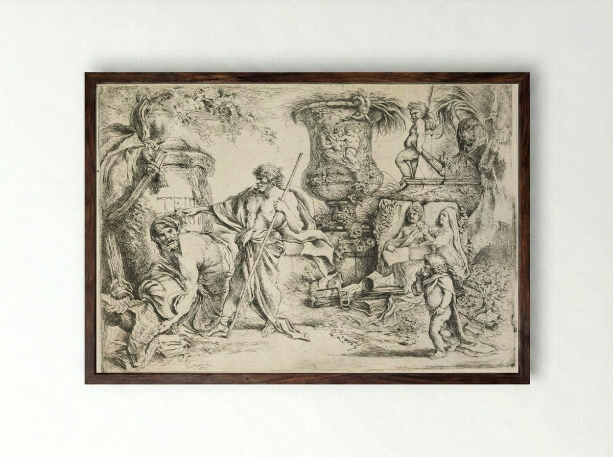 Allegory of Transience - Giovanni Benedetto Castiglione - Framed Print Dark Wood