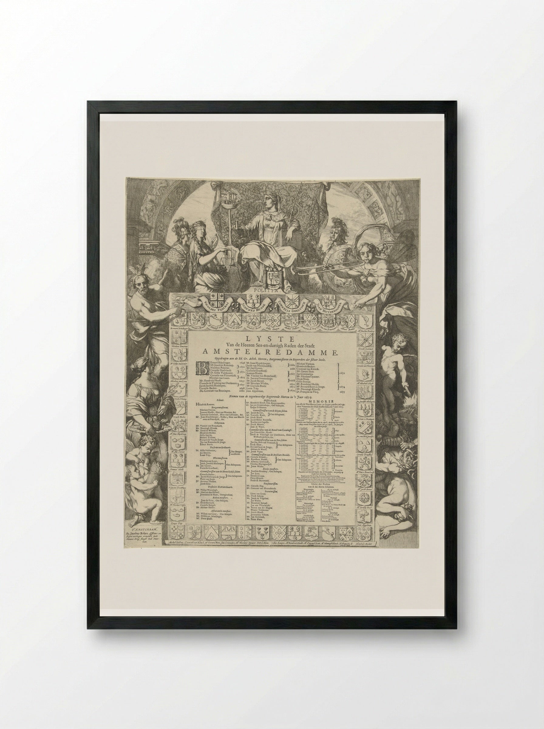 Allegory of the Amsterdam City Government - Gerard de Lairesse - Framed Print Black