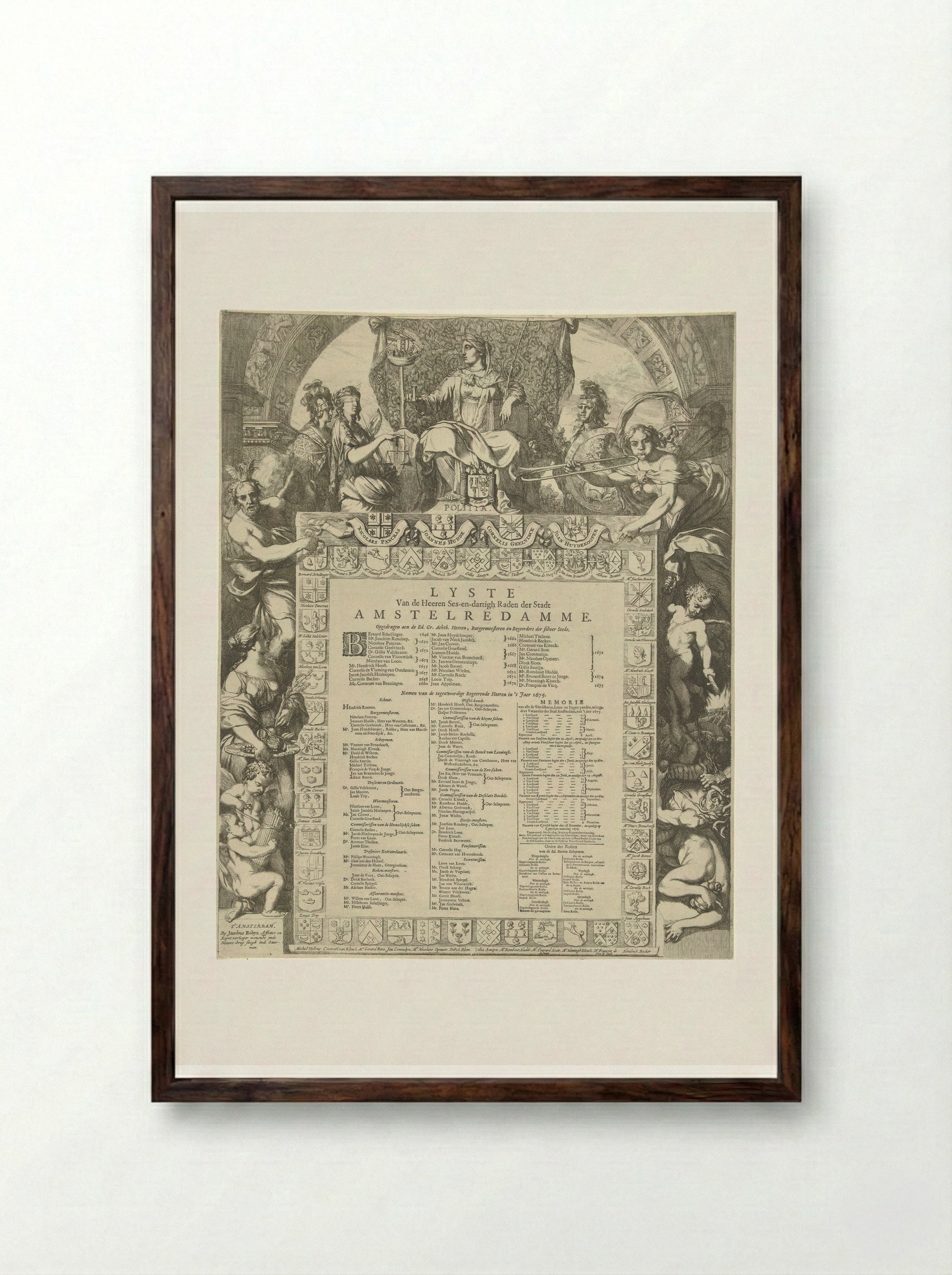 Allegory of the Amsterdam City Government - Gerard de Lairesse - Framed Print Dark Wood