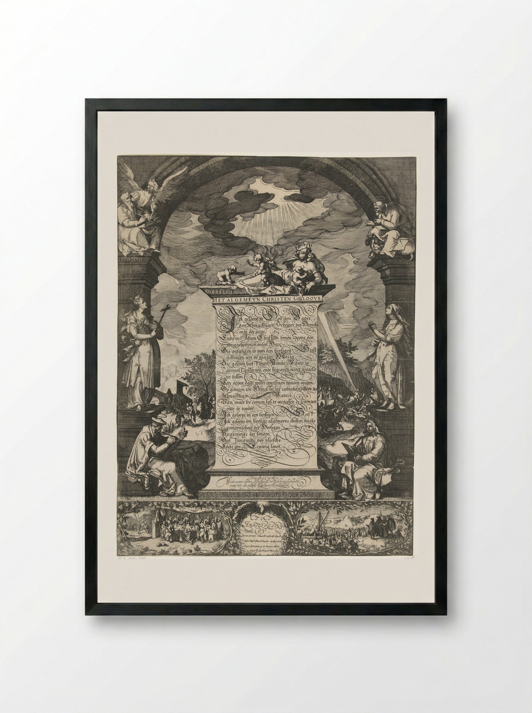Allegory of the Apostles' Creed with the Four Evangelists - Simon Frisius - Framed Print Black