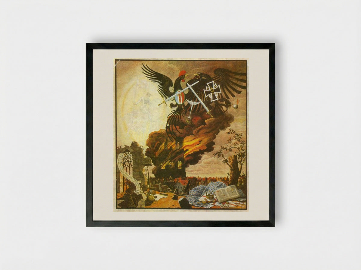 Allegory of the Destruction of the Cathedral at Reims - Heorhiy Narbut - Framed Print Black