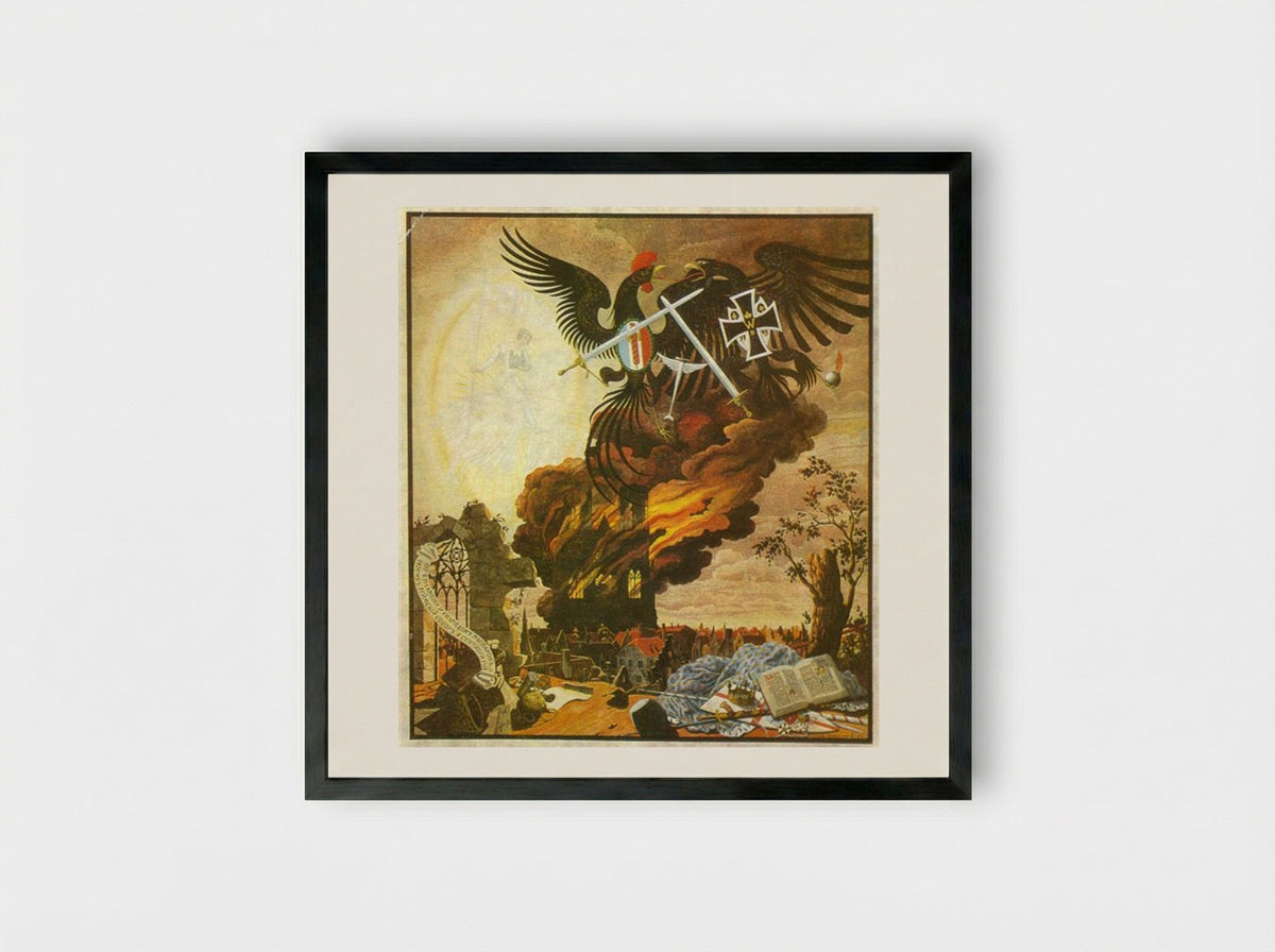 Allegory of the Destruction of the Cathedral at Reims - Heorhiy Narbut - Framed Print Black