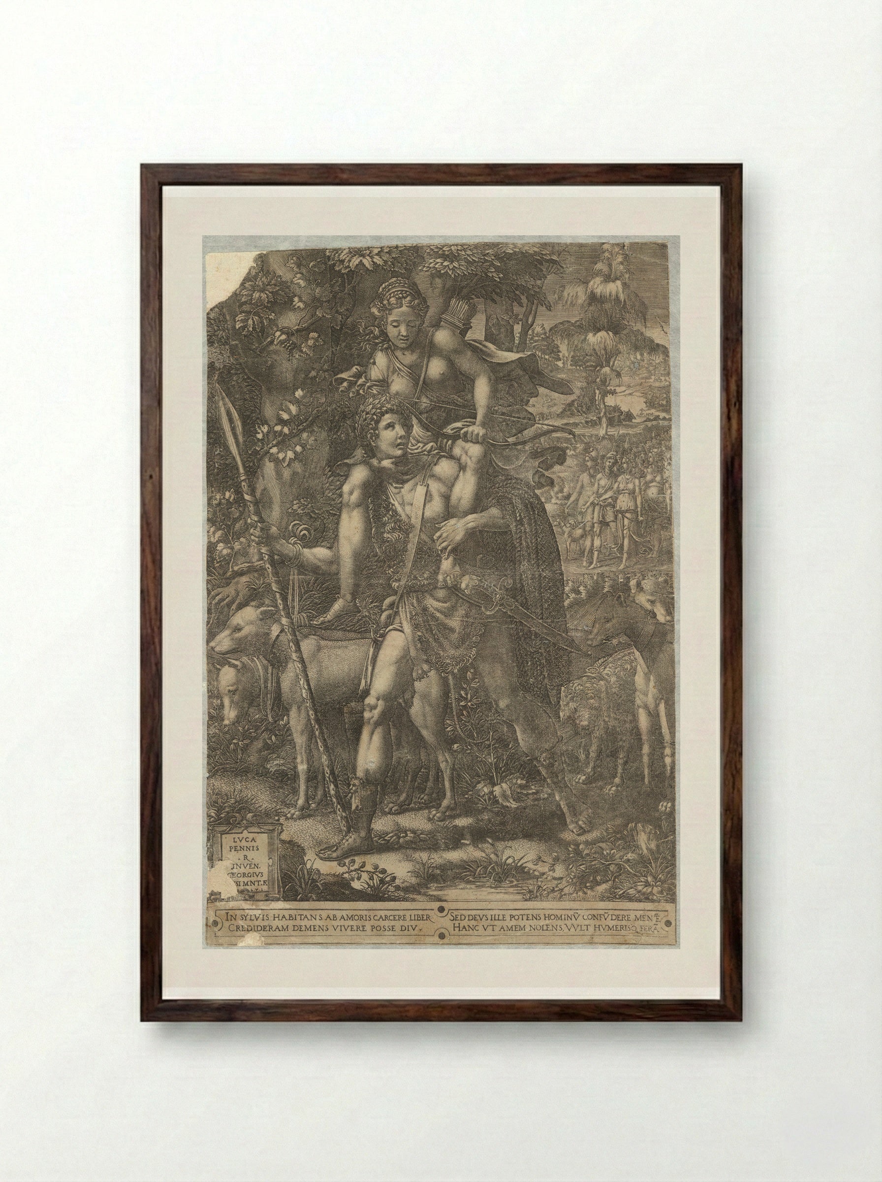 Allegory of the Hunt - Giorgio Ghisi - Framed Print Dark Wood