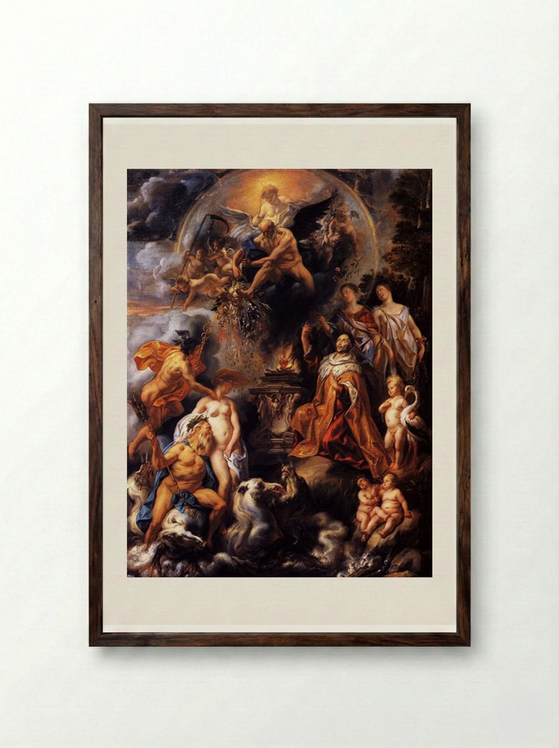 Allegory of the Peace of Westphalia - Jacob Jordaens - Framed Print Dark Wood