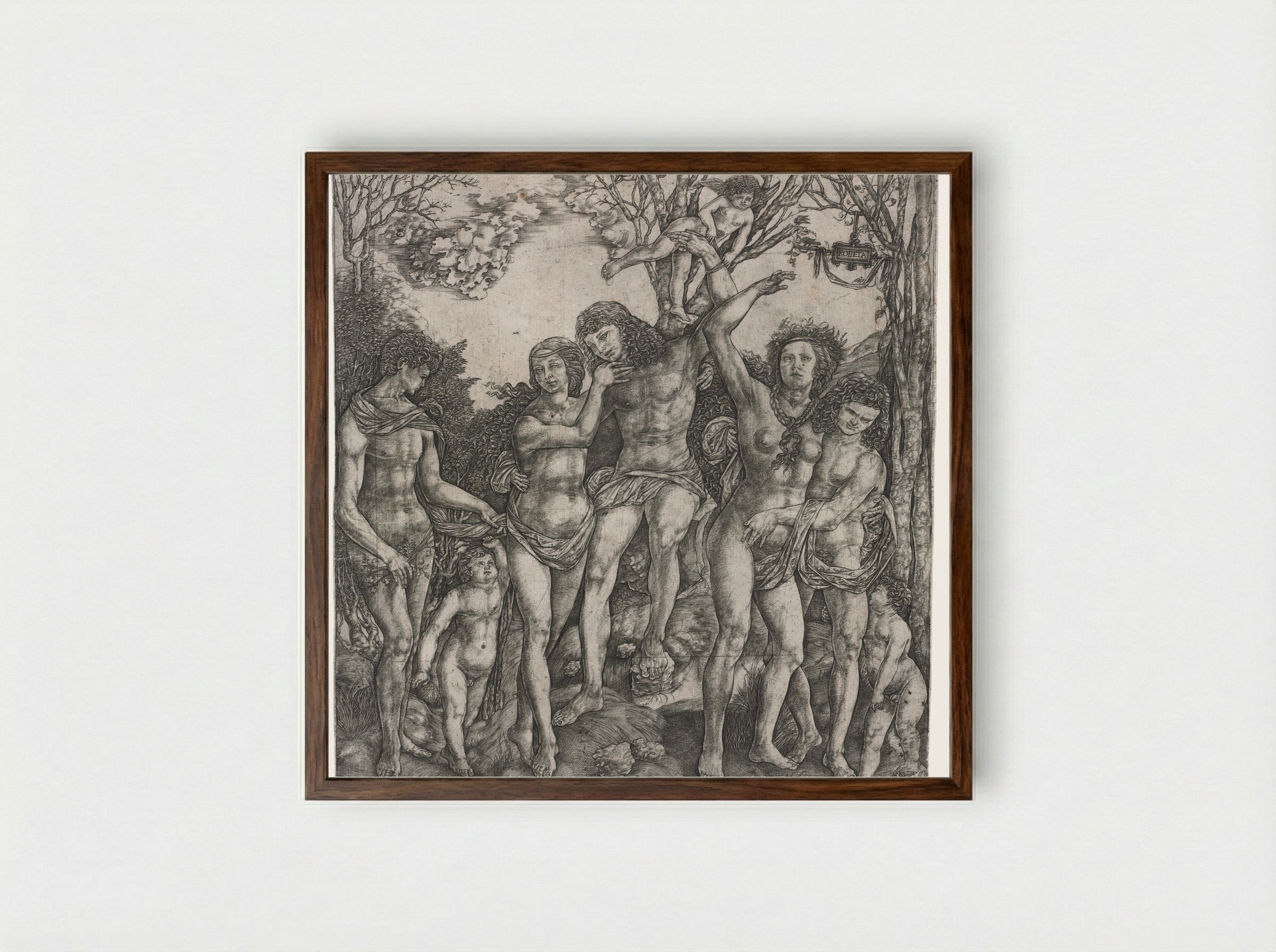 Allegory of the Power of Love - Cristofano Robetta - Framed Print Dark Wood