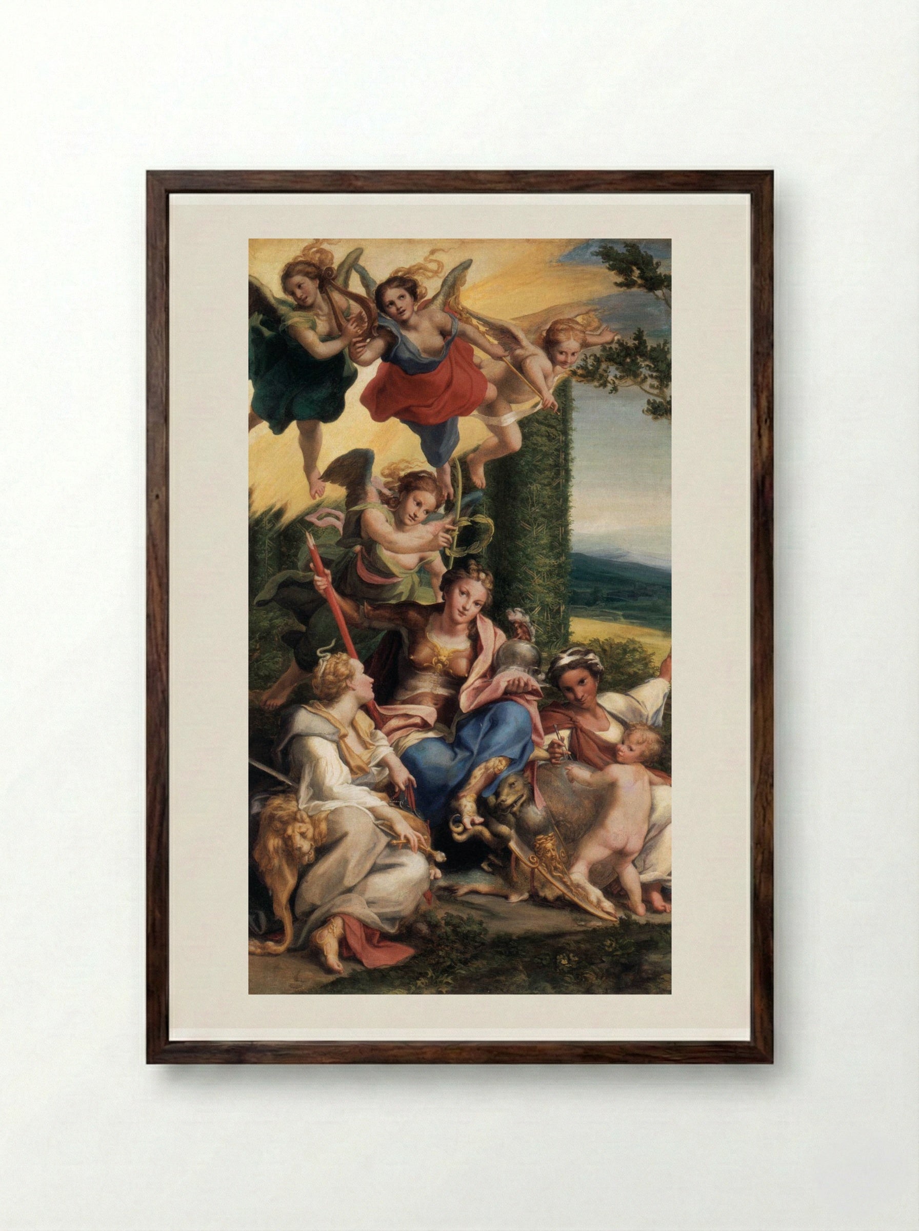 Allegory of the Virtues - Correggio - Framed Print Dark Wood