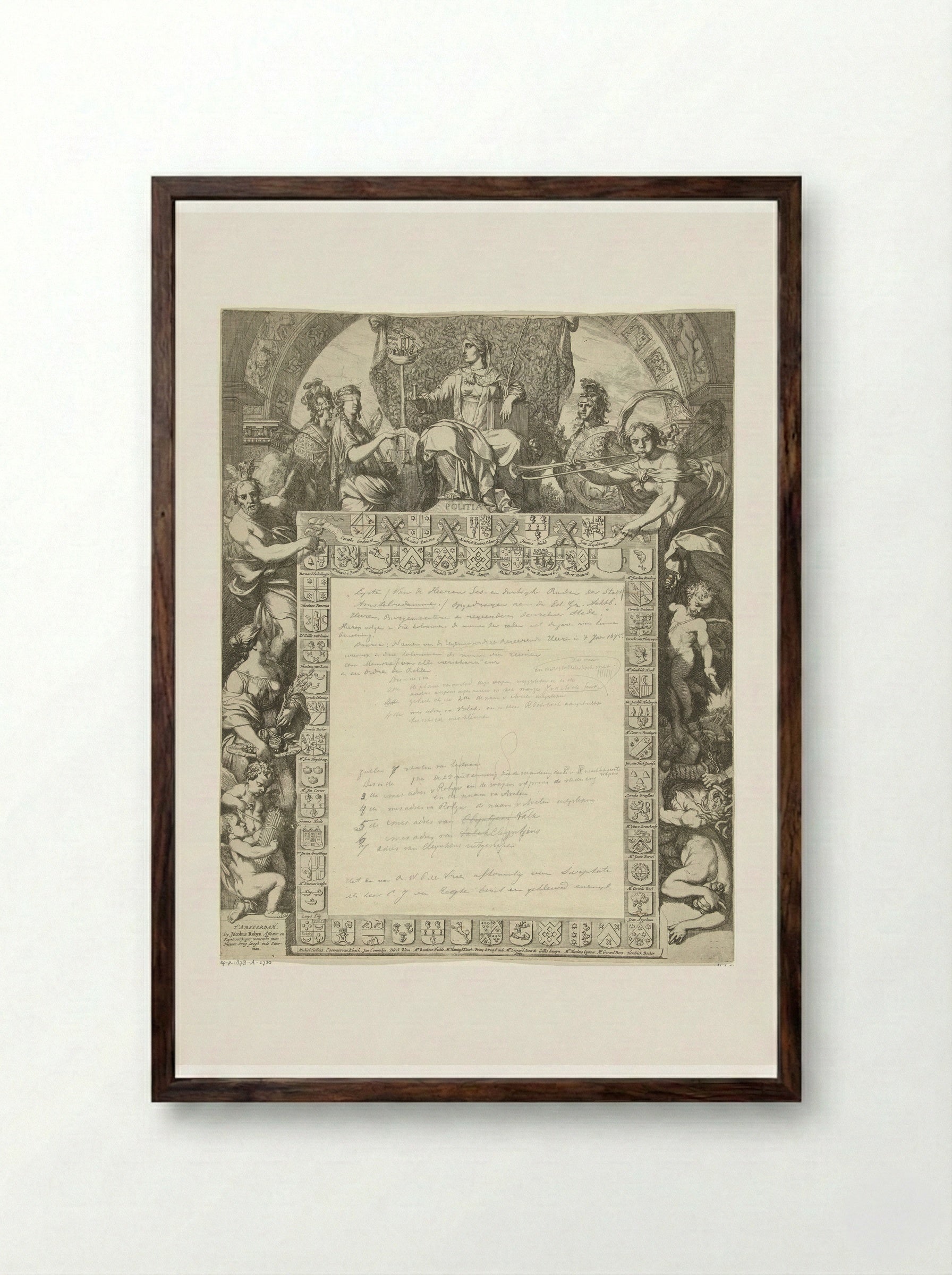 Allegory on the Government of the City of Amsterdam - Gerard de Lairesse - Framed Print Dark Wood