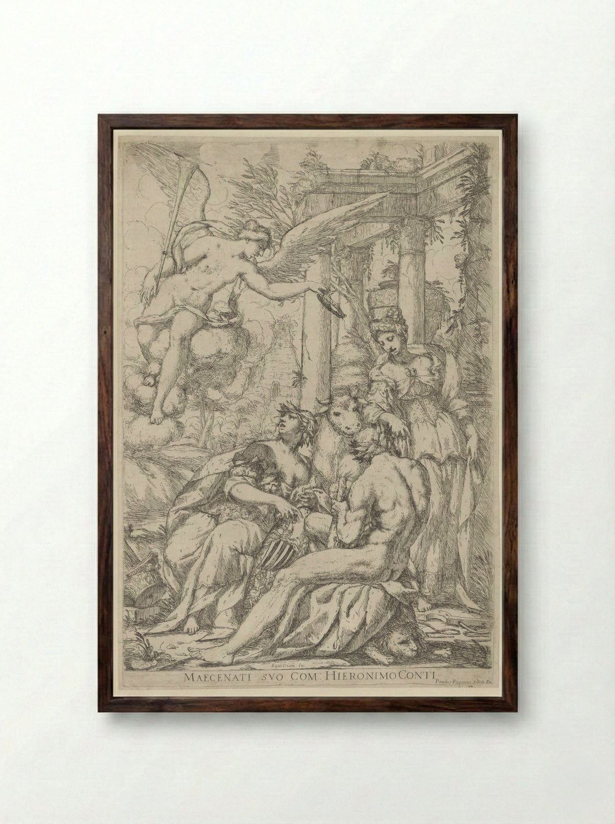 Allegory with Fame, Hercules and Europa - Giuseppe Diamantini - Framed Print Dark Wood