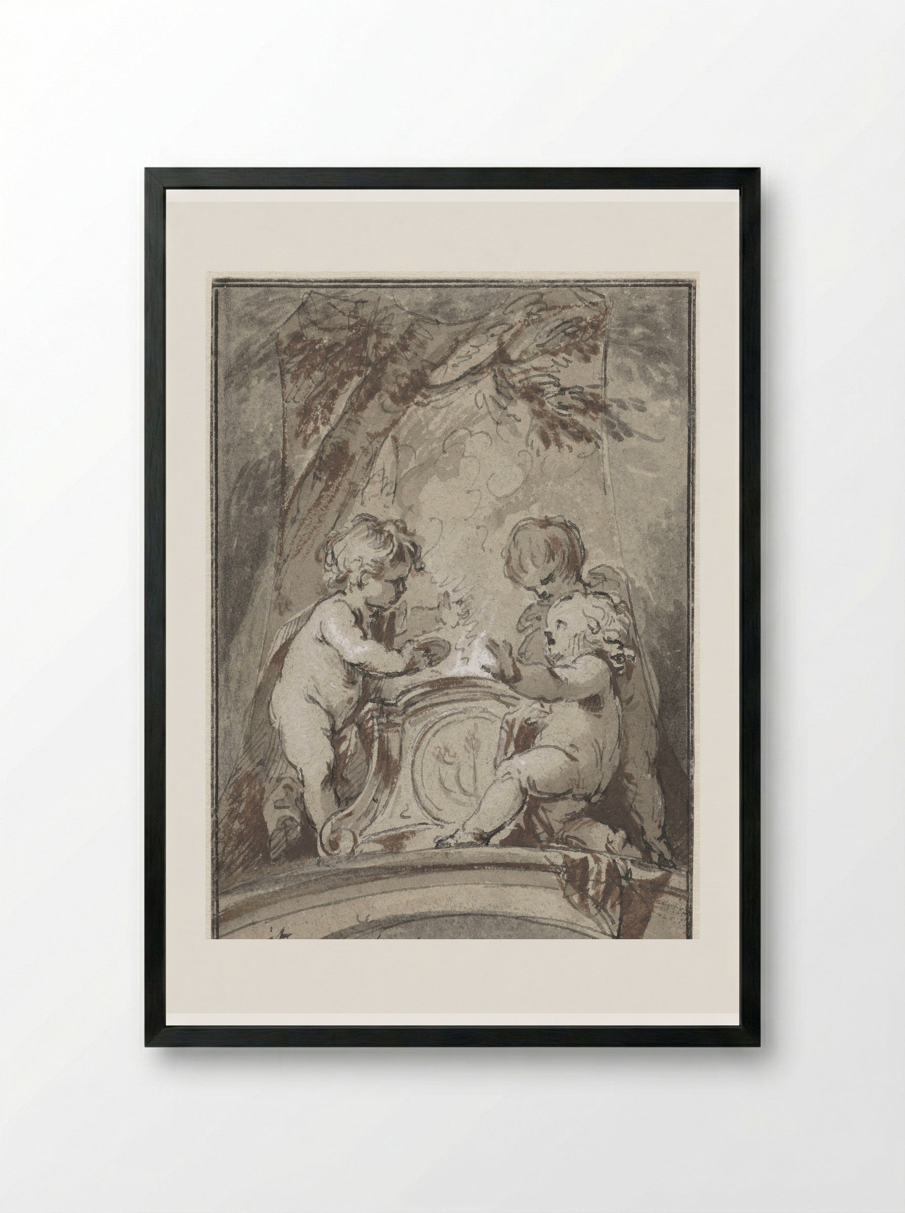 Allegory with Three Putti at an Altar - Jacob de Wit - Framed Print Black