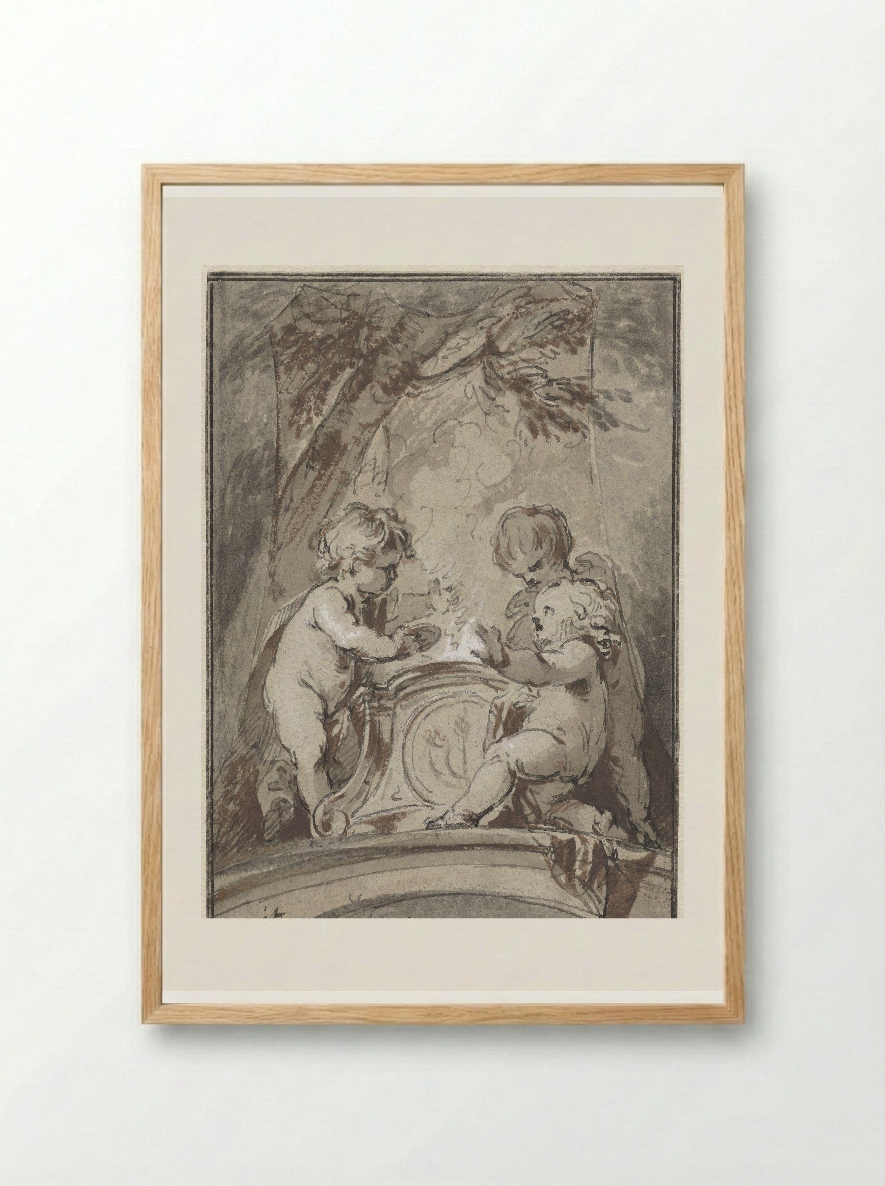 Allegory with Three Putti at an Altar - Jacob de Wit - Framed Print Wood