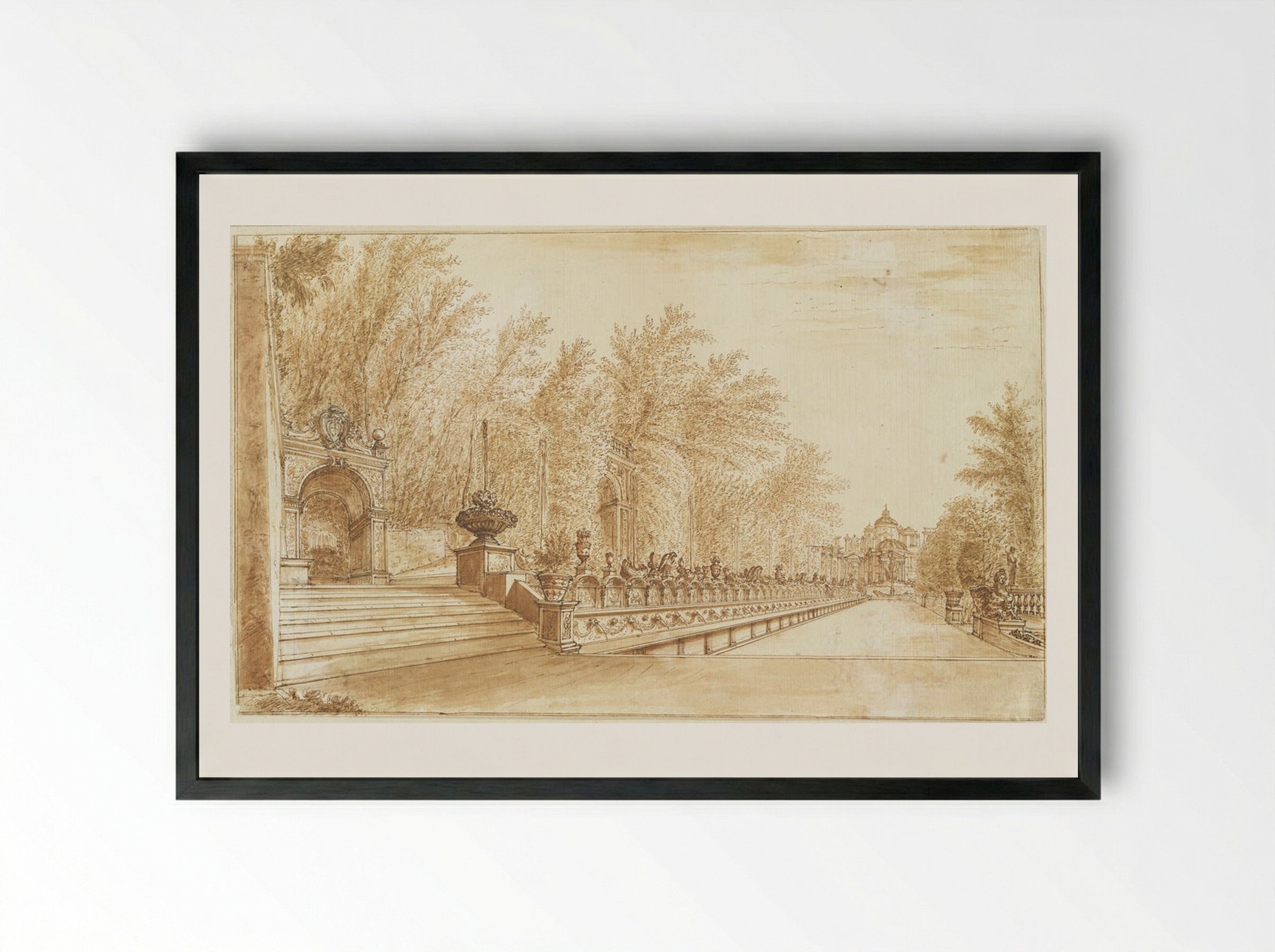 Alley of the Hundred Fountains, Villa d'Este, Tivoli - Israël Silvestre - Framed Print Black