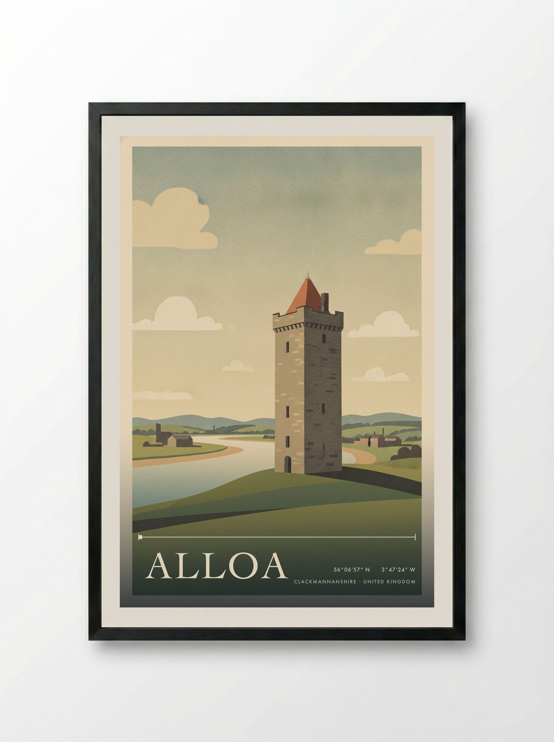 Alloa Clackmannanshire United Kingdom Travel Poster - Framed Print Black