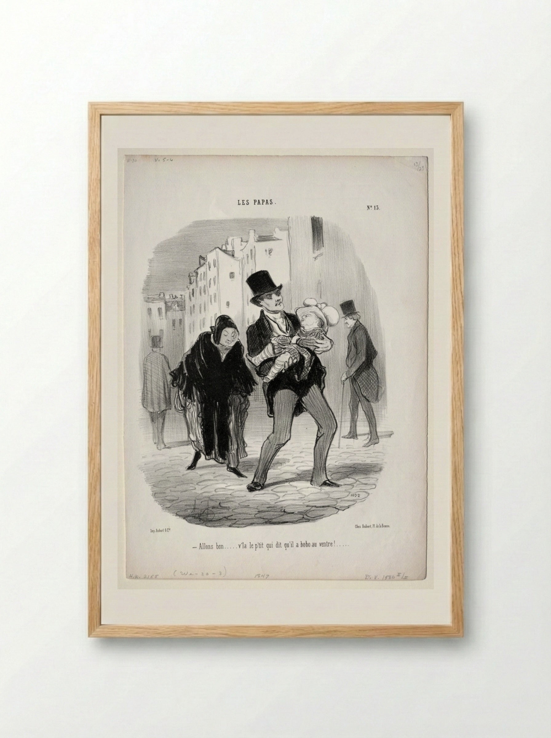 Allons bon... v'la le p'tit qui dit qu'il a bobo au ventre! - Honoré Daumier - Framed Print Wood
