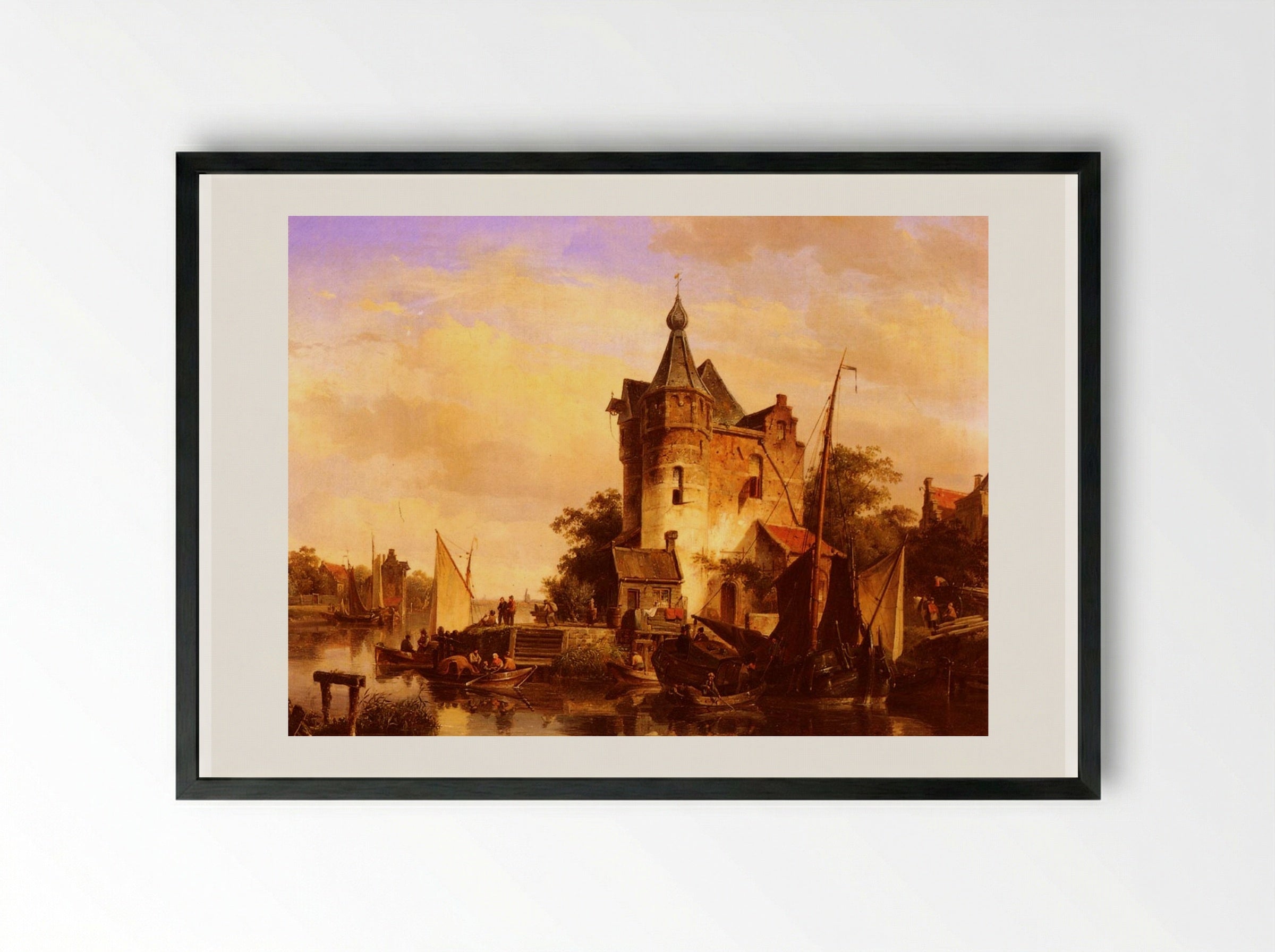 Along The Canal - Cornelis Springer - Framed Print Black