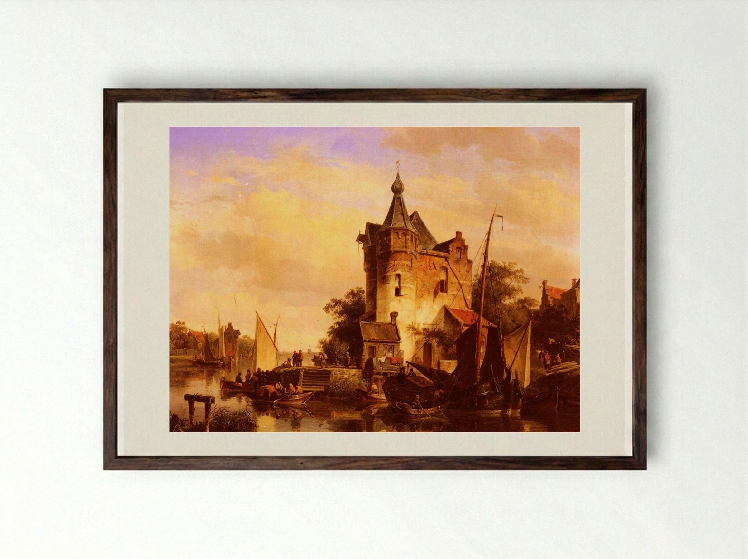 Along The Canal - Cornelis Springer - Framed Print Dark Wood