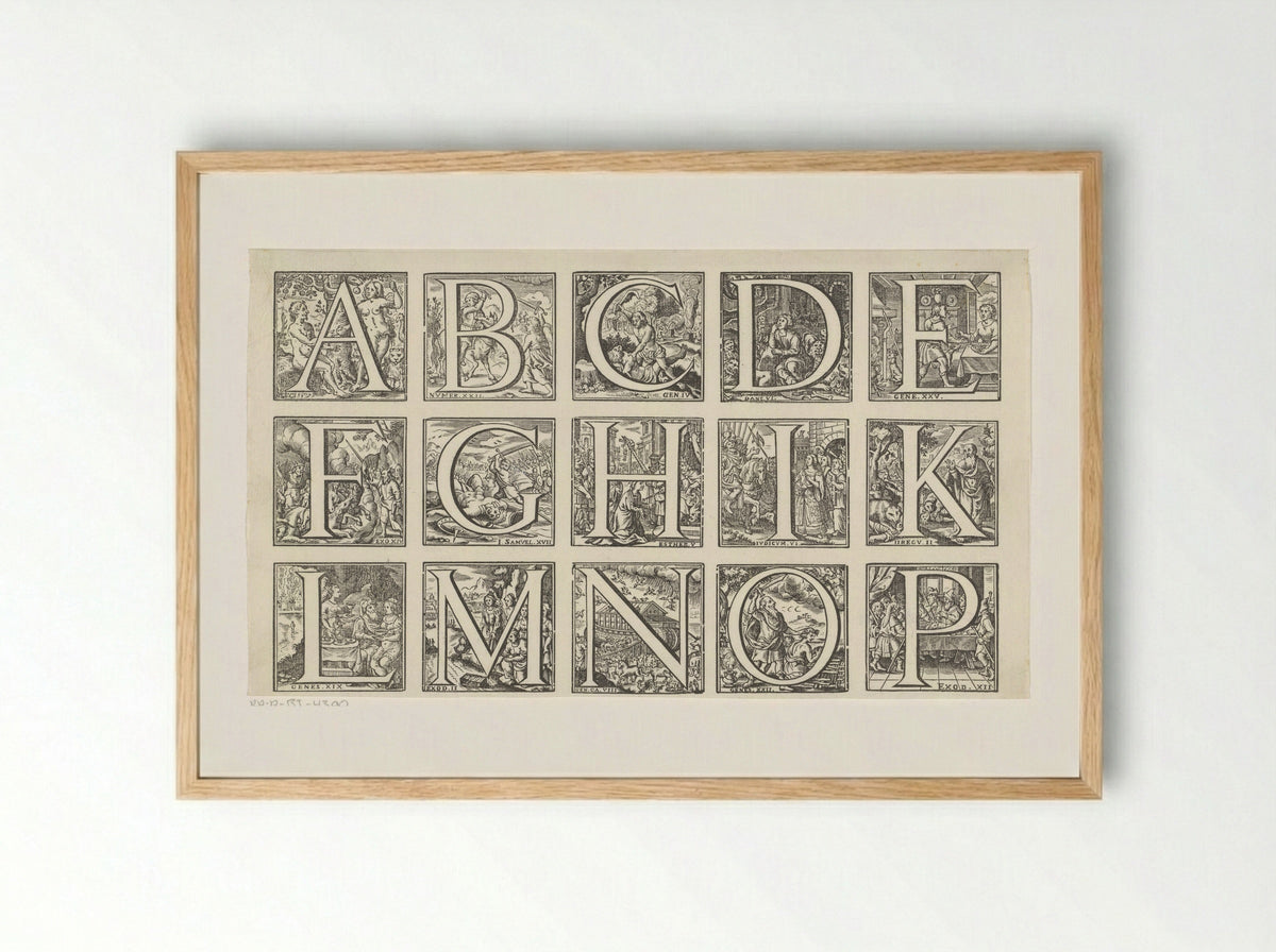 Alphabet in a Frame with Scenes from the Old Testament - Jan Christoffel Jegher - Framed Print Wood