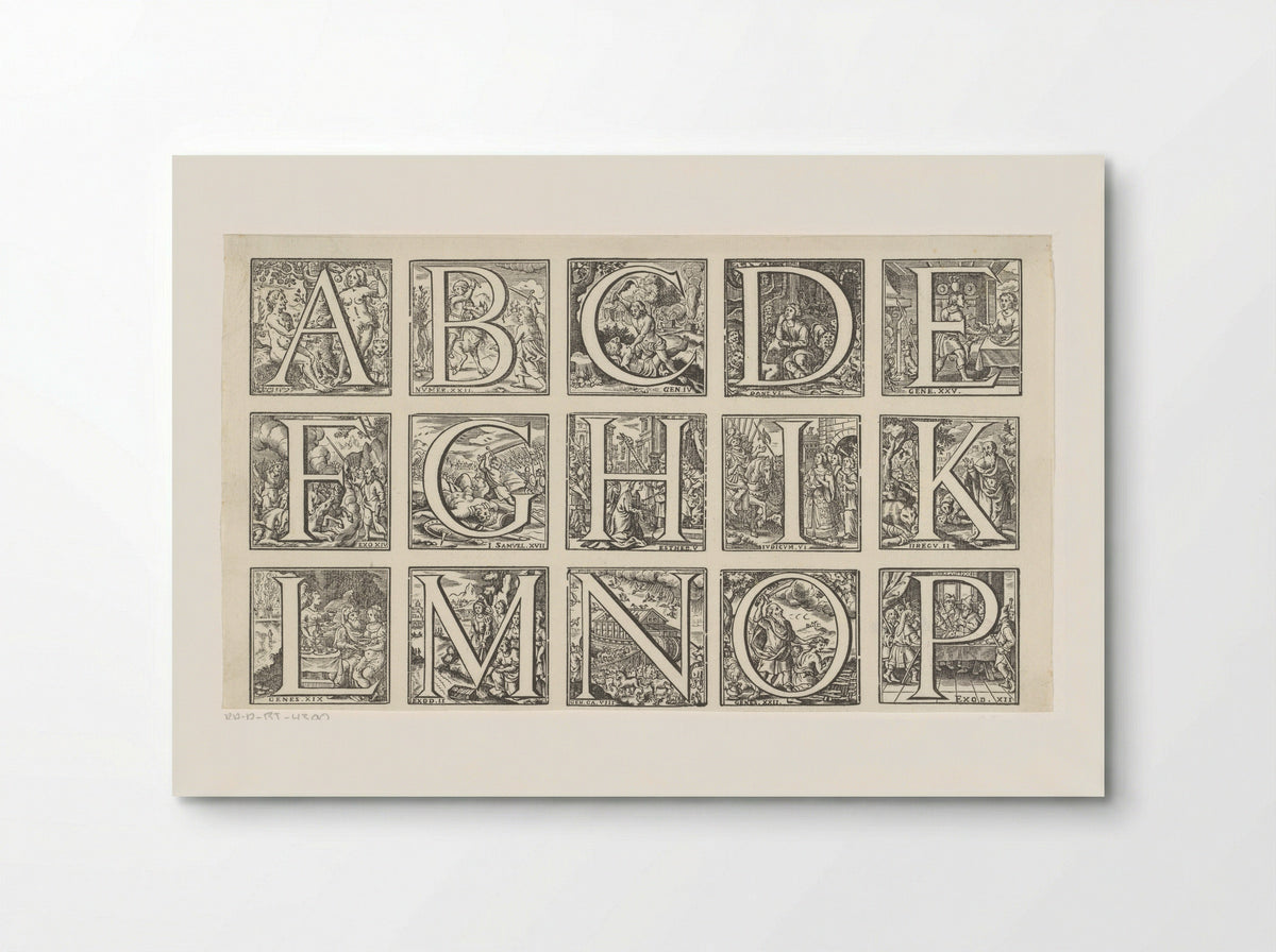 Alphabet in a Frame with Scenes from the Old Testament - Jan Christoffel Jegher - Poster