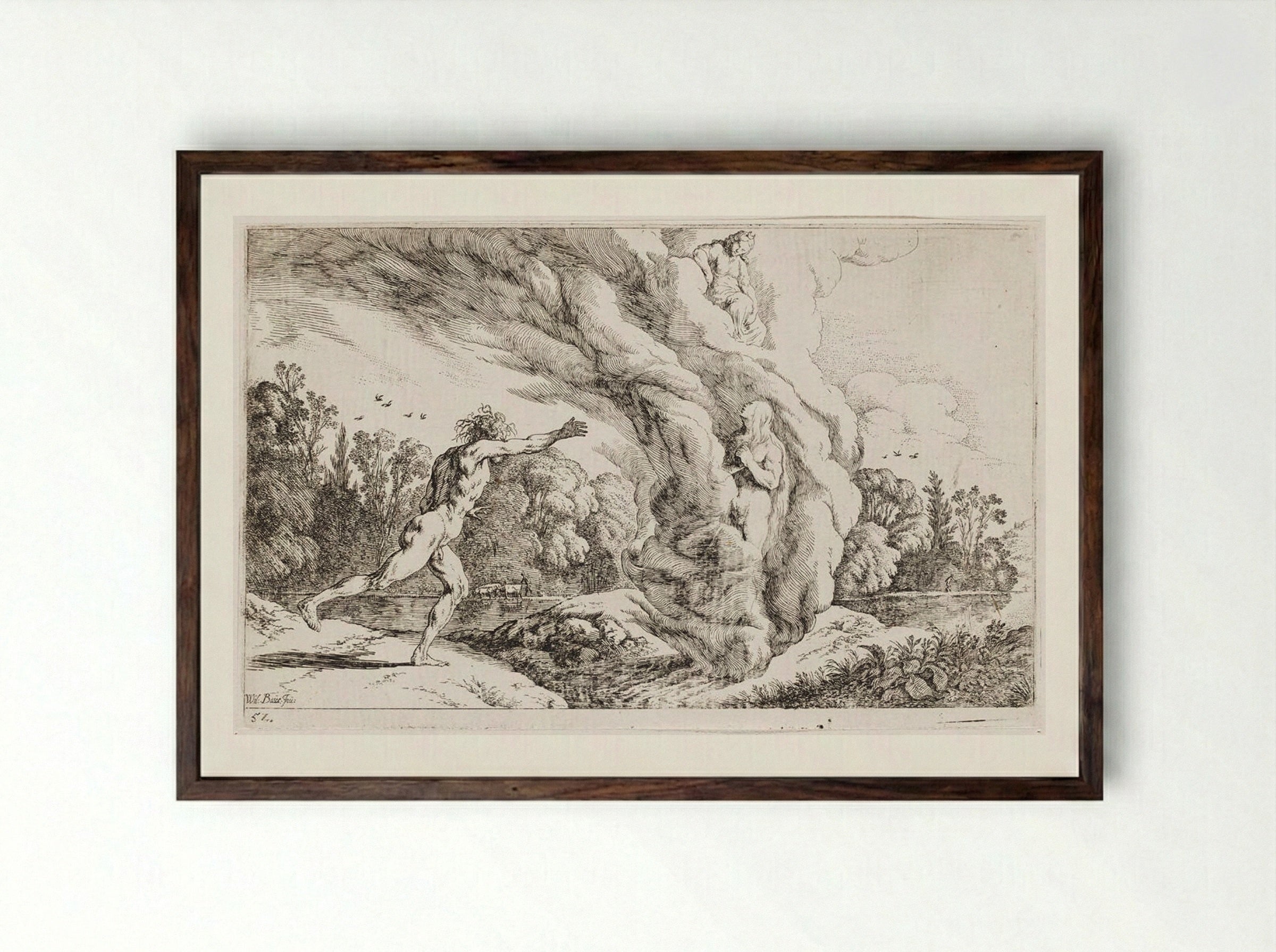 Alpheus Pursues Arethusa - Johann Wilhelm Baur - Framed Print Dark Wood