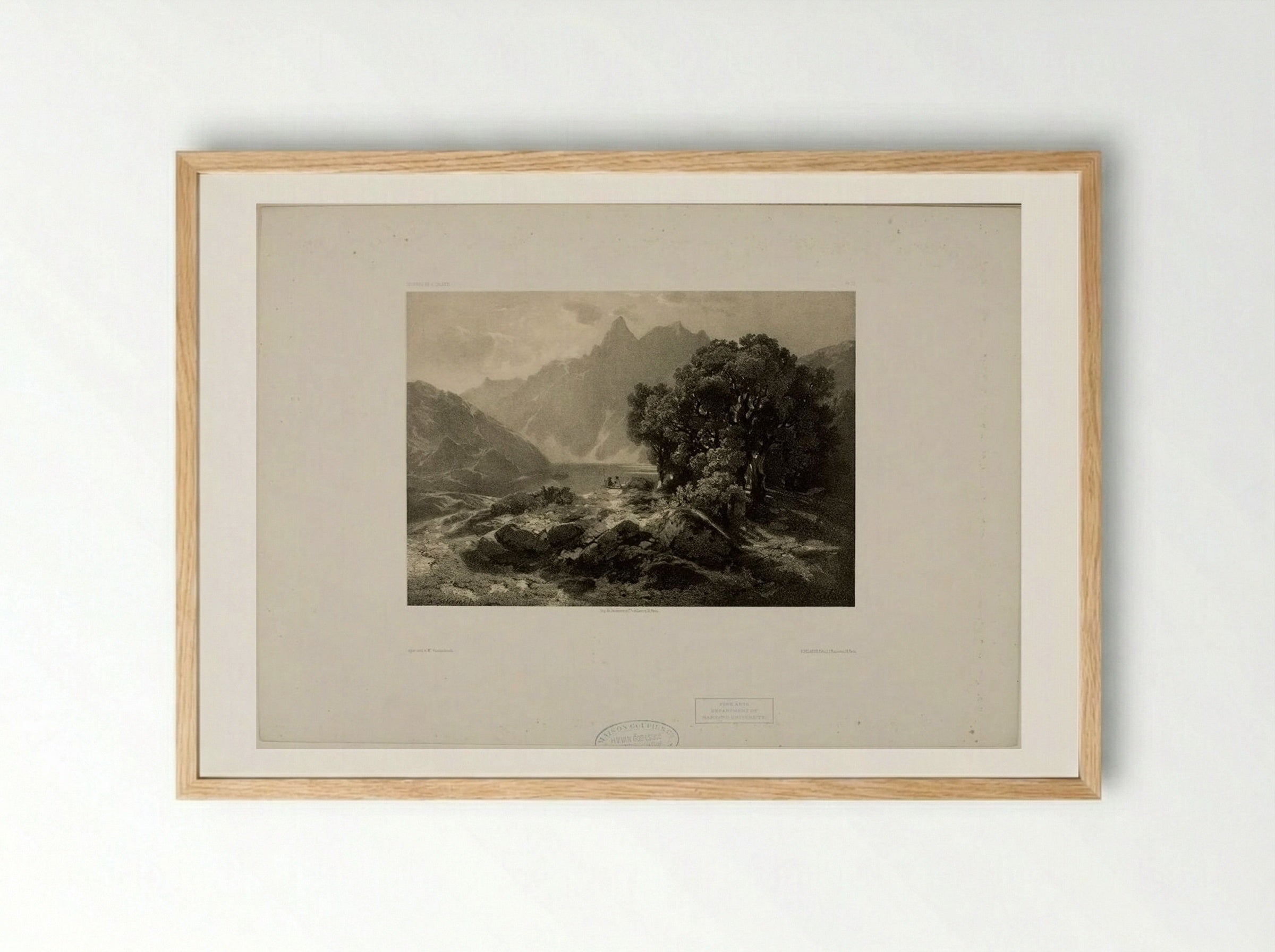 Alpine Scene with Lake and Figures - Alexandre Calame - Framed Print Wood
