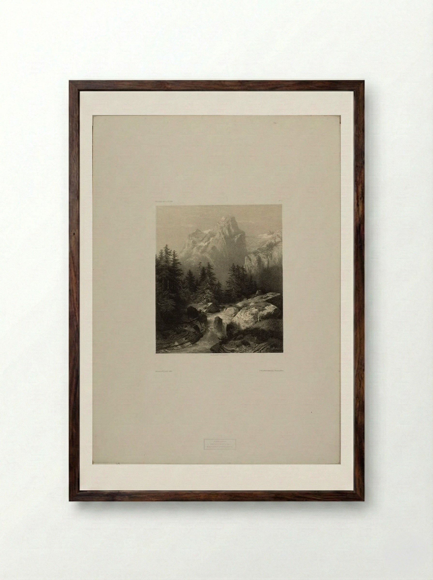 Alpine Scene with Stream - Alexandre Calame - Framed Print Dark Wood