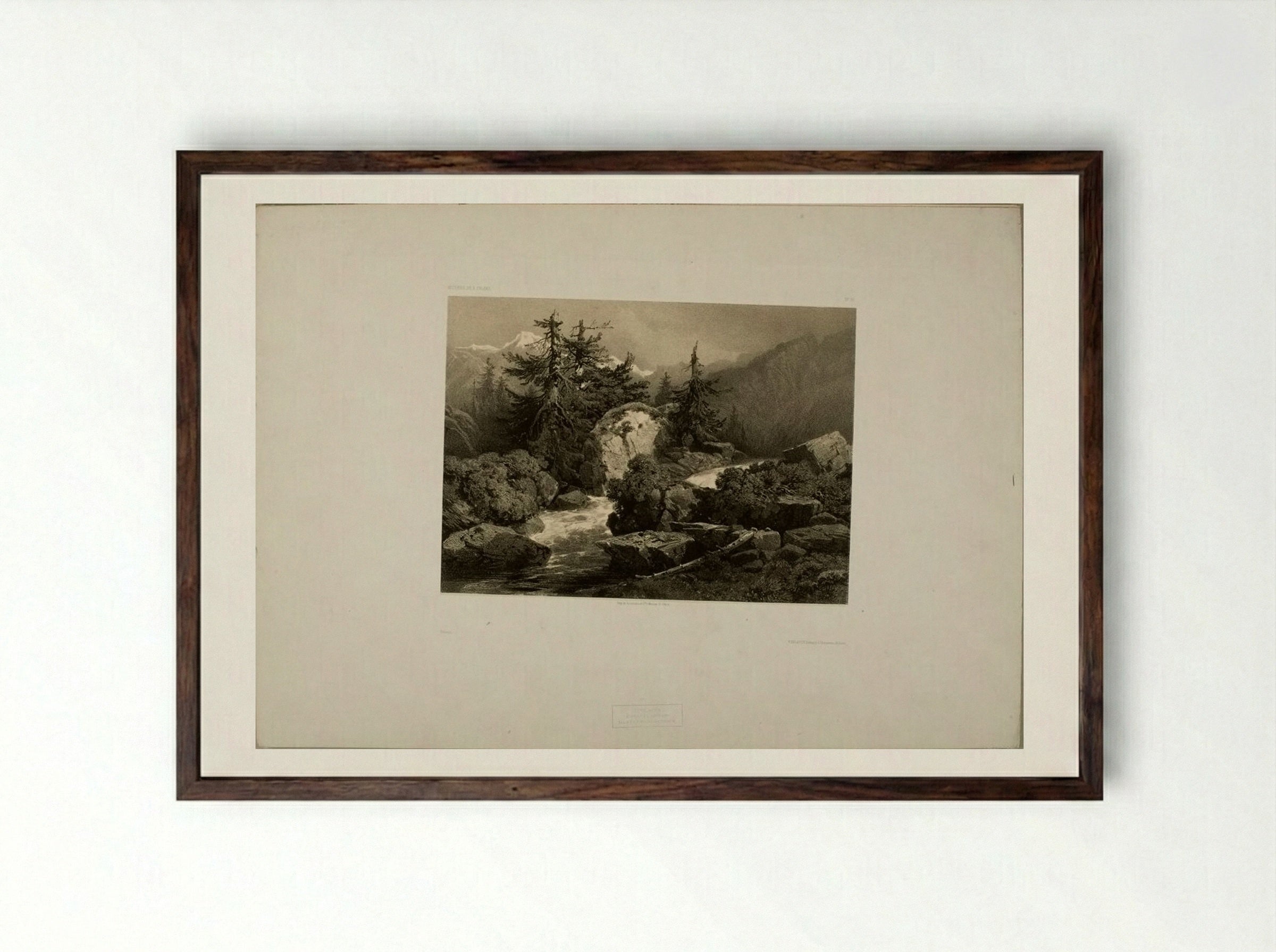 Alpine Torrent - Alexandre Calame - Framed Print Dark Wood