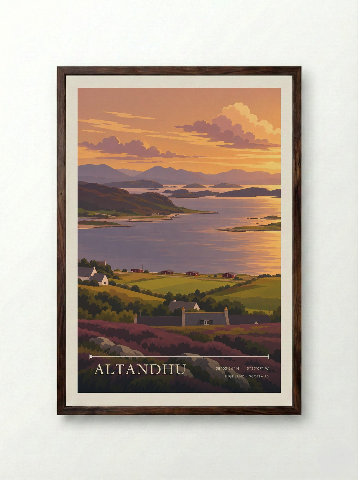 Altandhu, Highland | Travel Poster - Framed Print Dark Wood