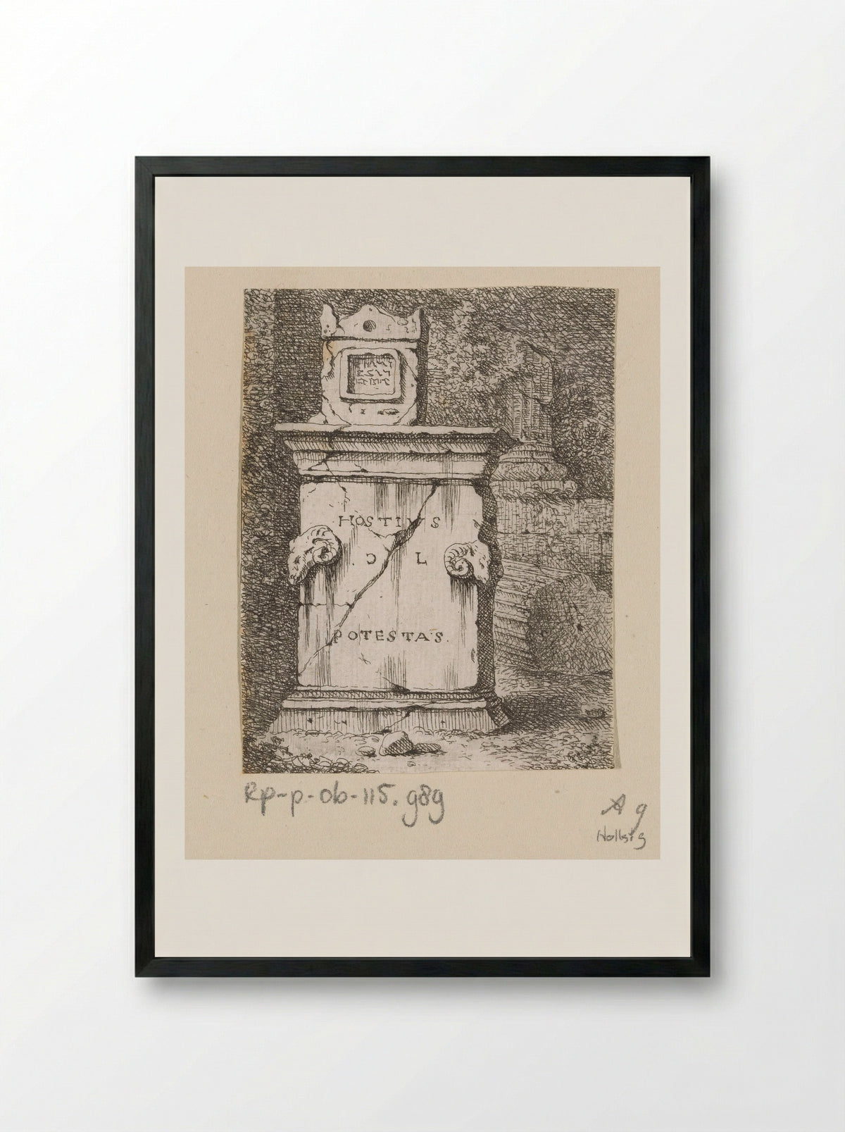 Altar with Two Rams' Heads - Johann Franz Ermels - Framed Print Black