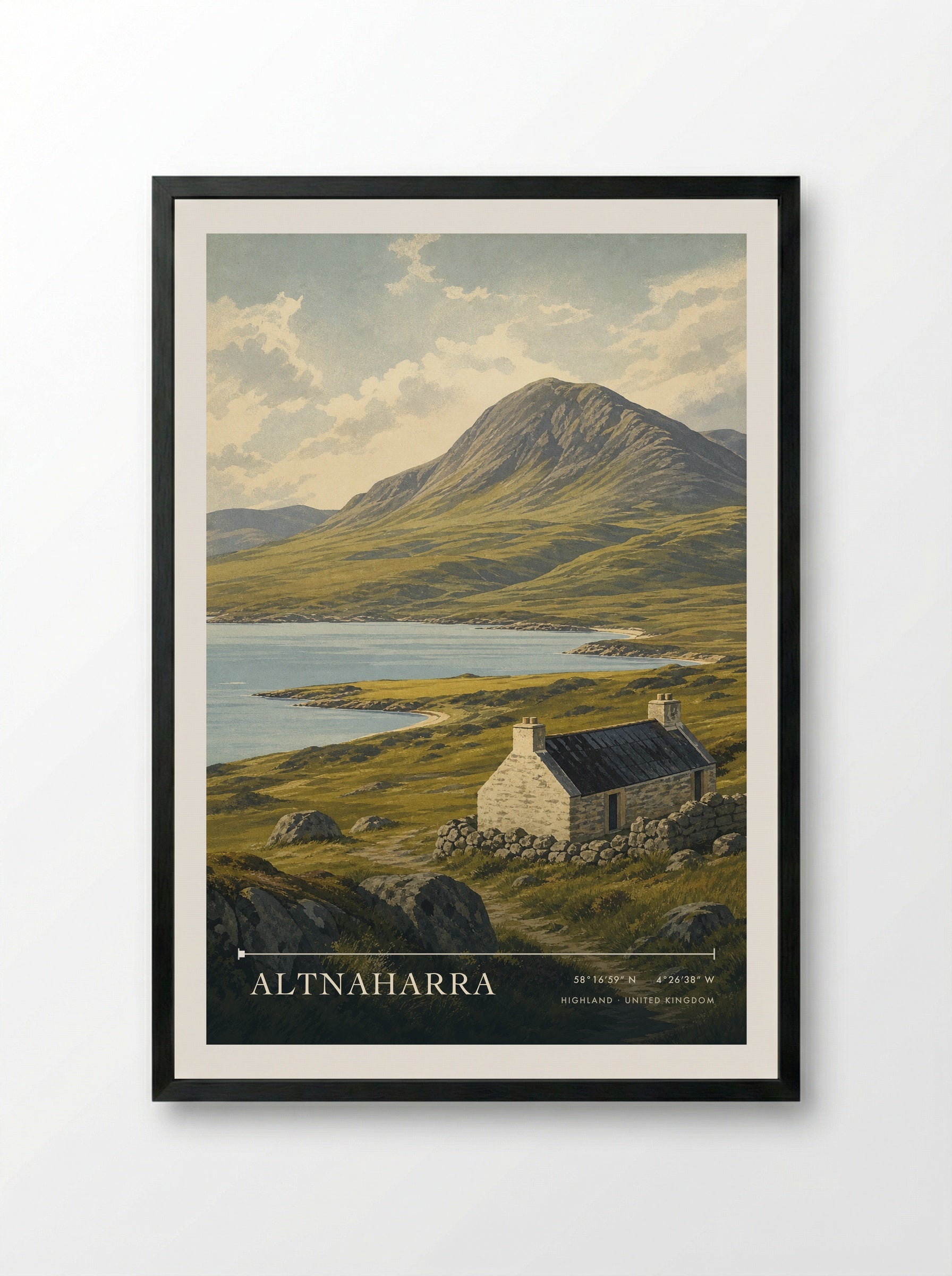 Altnaharra Highland United Kingdom Travel Poster - Framed Print Black
