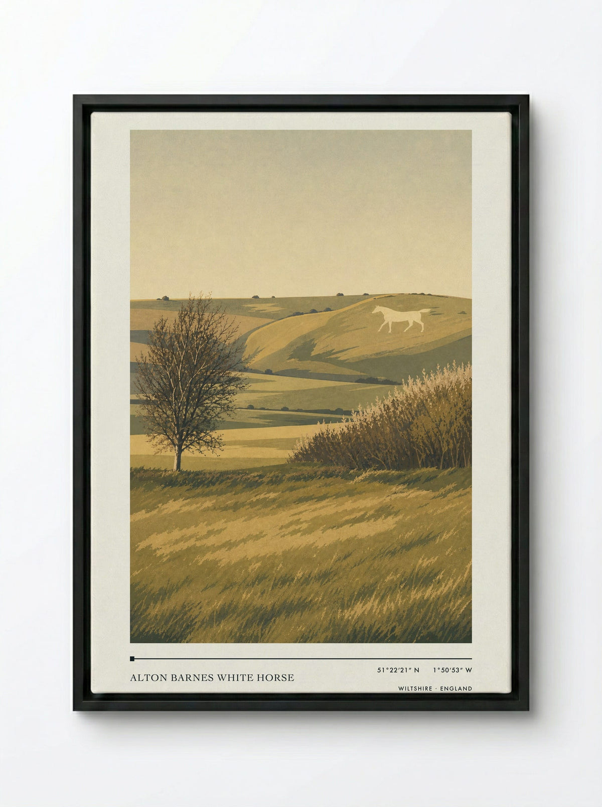 Alton Barnes White Horse Wiltshire England Travel Poster - Framed Canvas Black