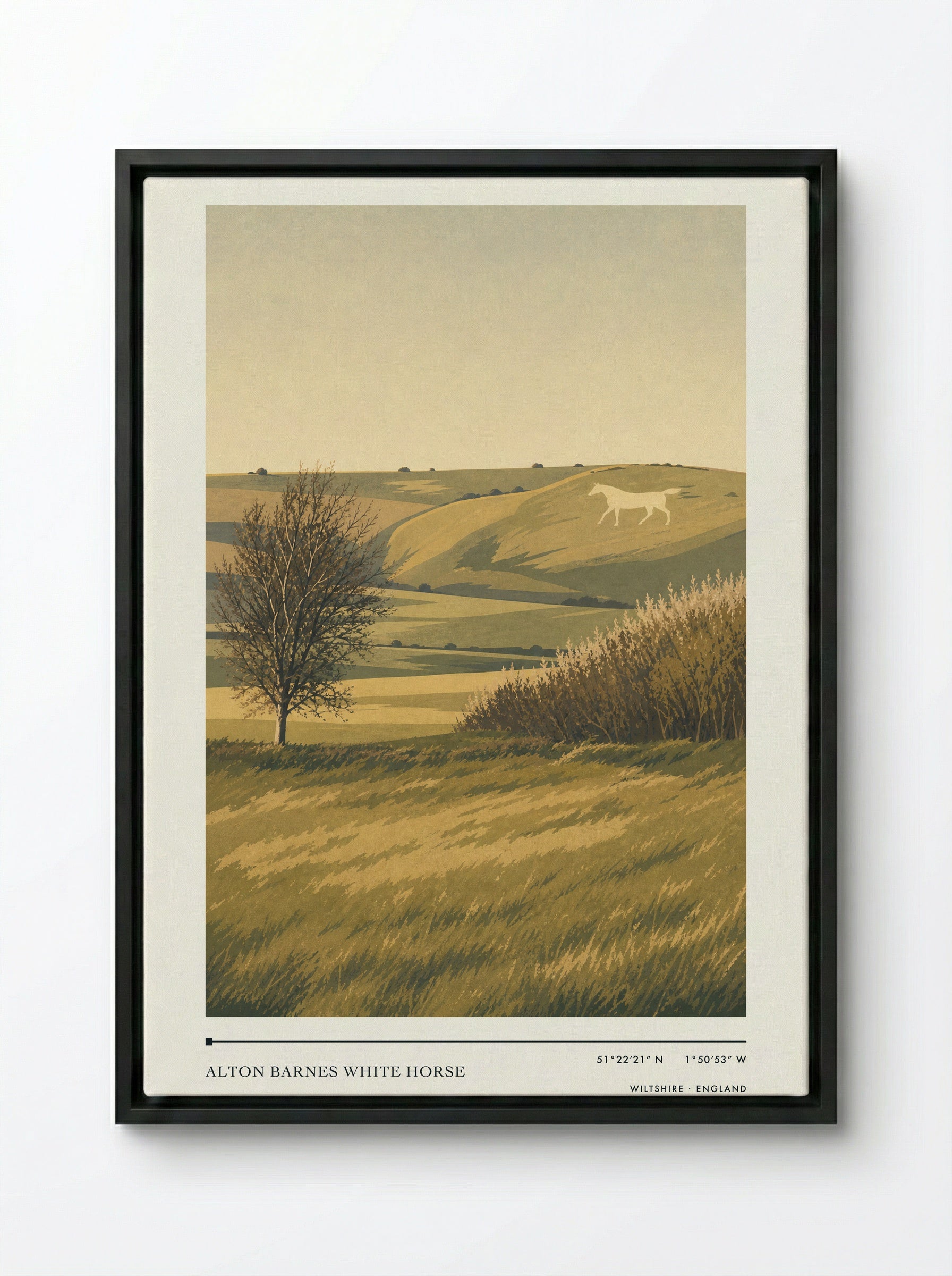 Alton Barnes White Horse Wiltshire England Travel Poster - Framed Canvas Black