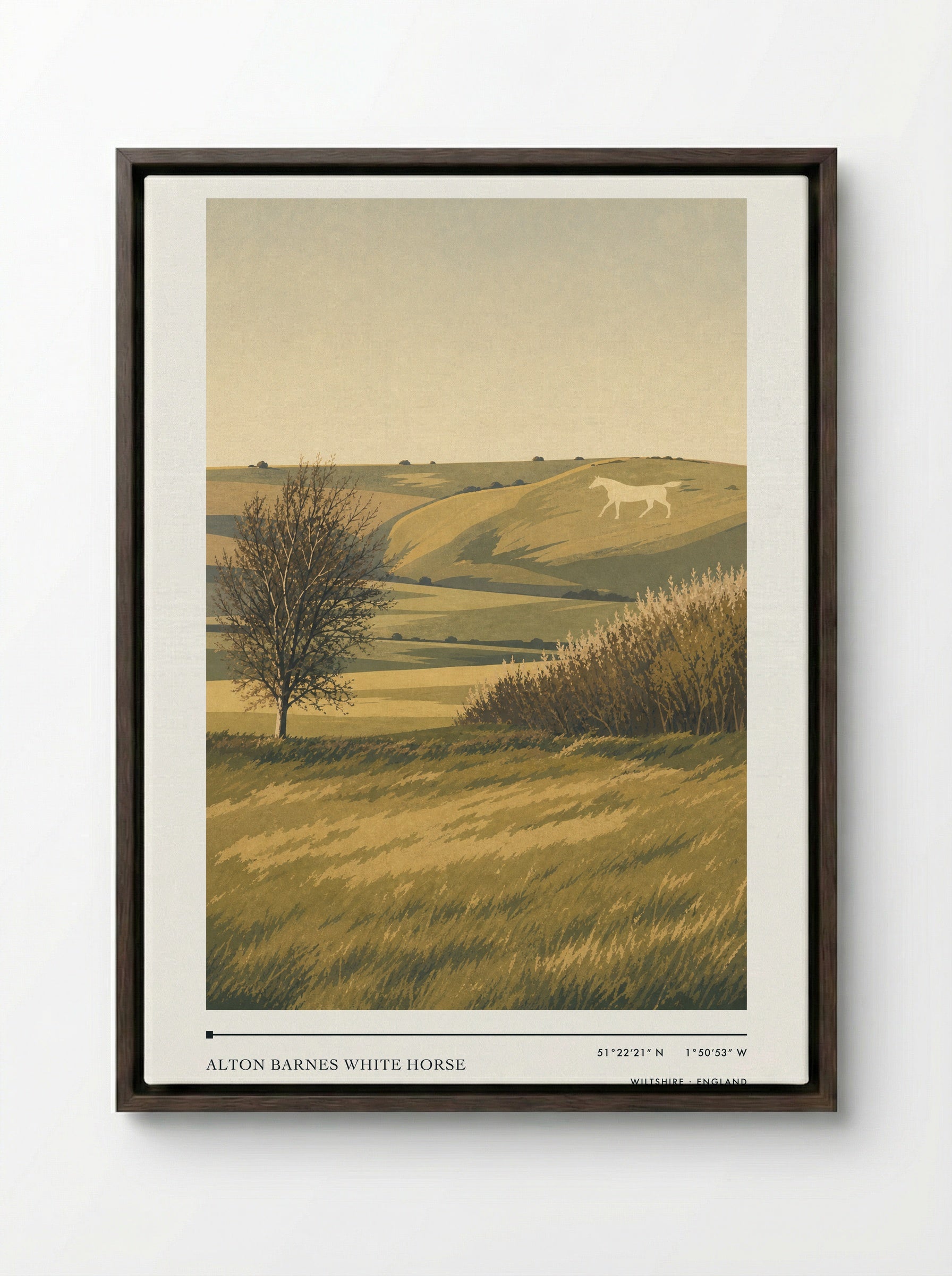 Alton Barnes White Horse Wiltshire England Travel Poster - Framed Canvas Dark Wood