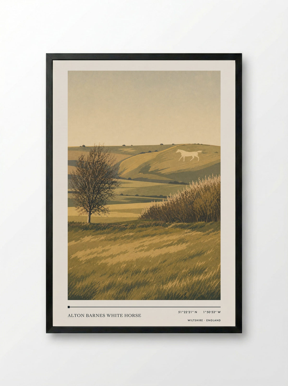 Alton Barnes White Horse Wiltshire England Travel Poster - Framed Print Black