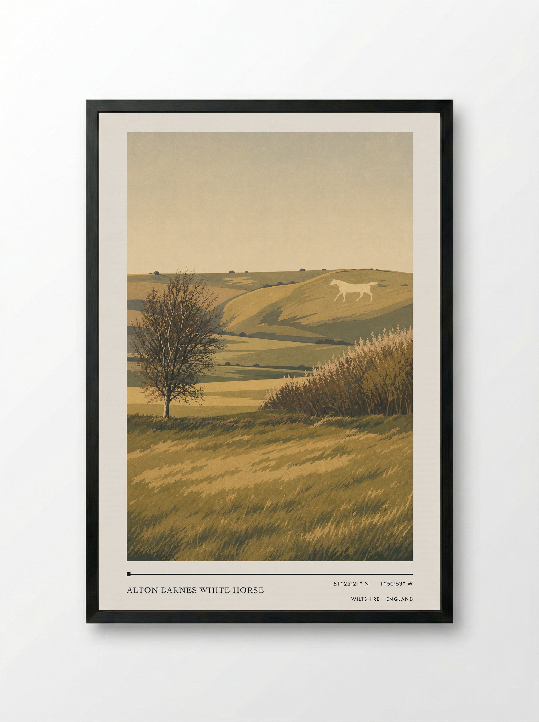 Alton Barnes White Horse Wiltshire England Travel Poster - Framed Print Black