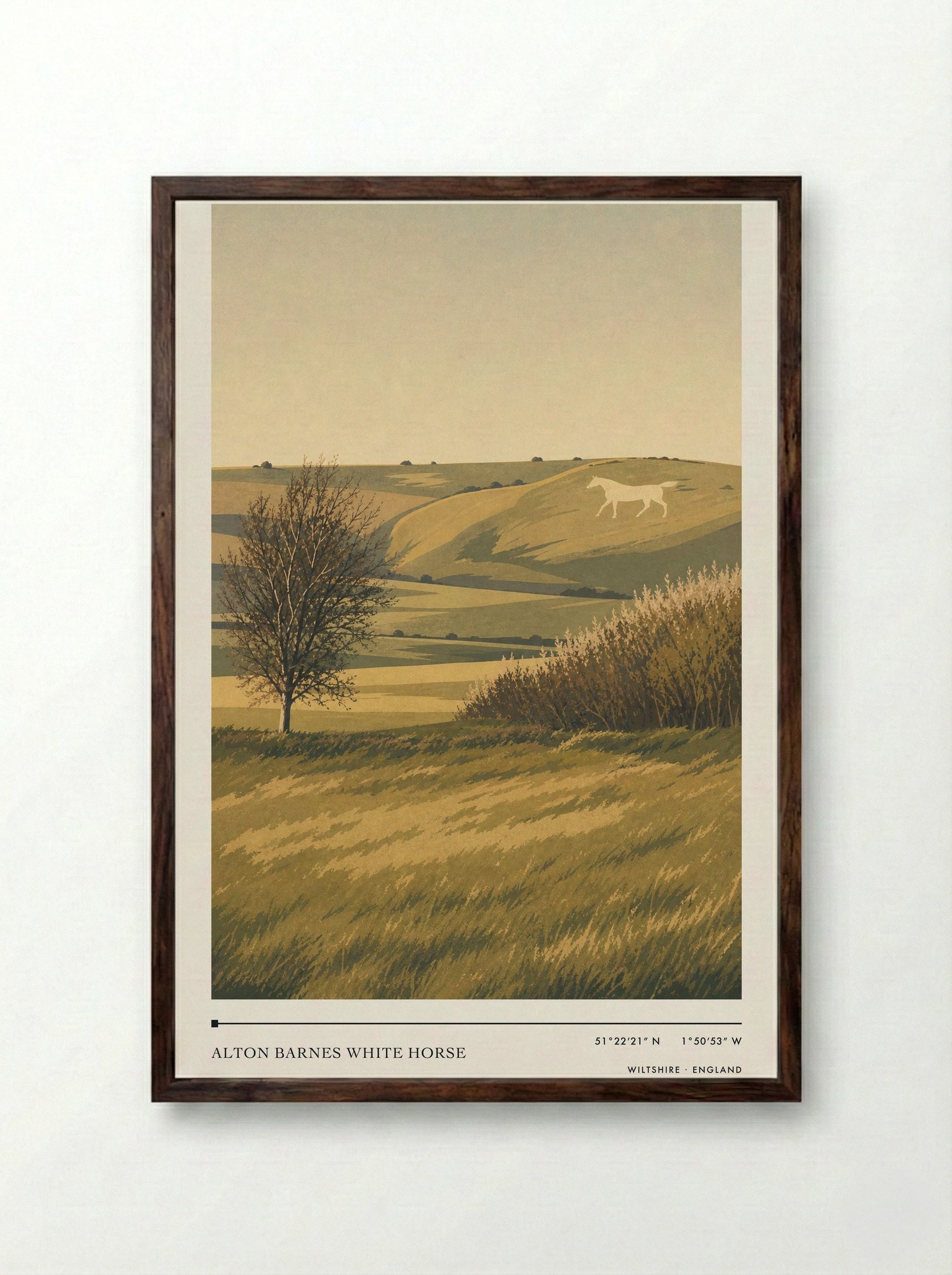 Alton Barnes White Horse Wiltshire England Travel Poster - Framed Print Dark Wood