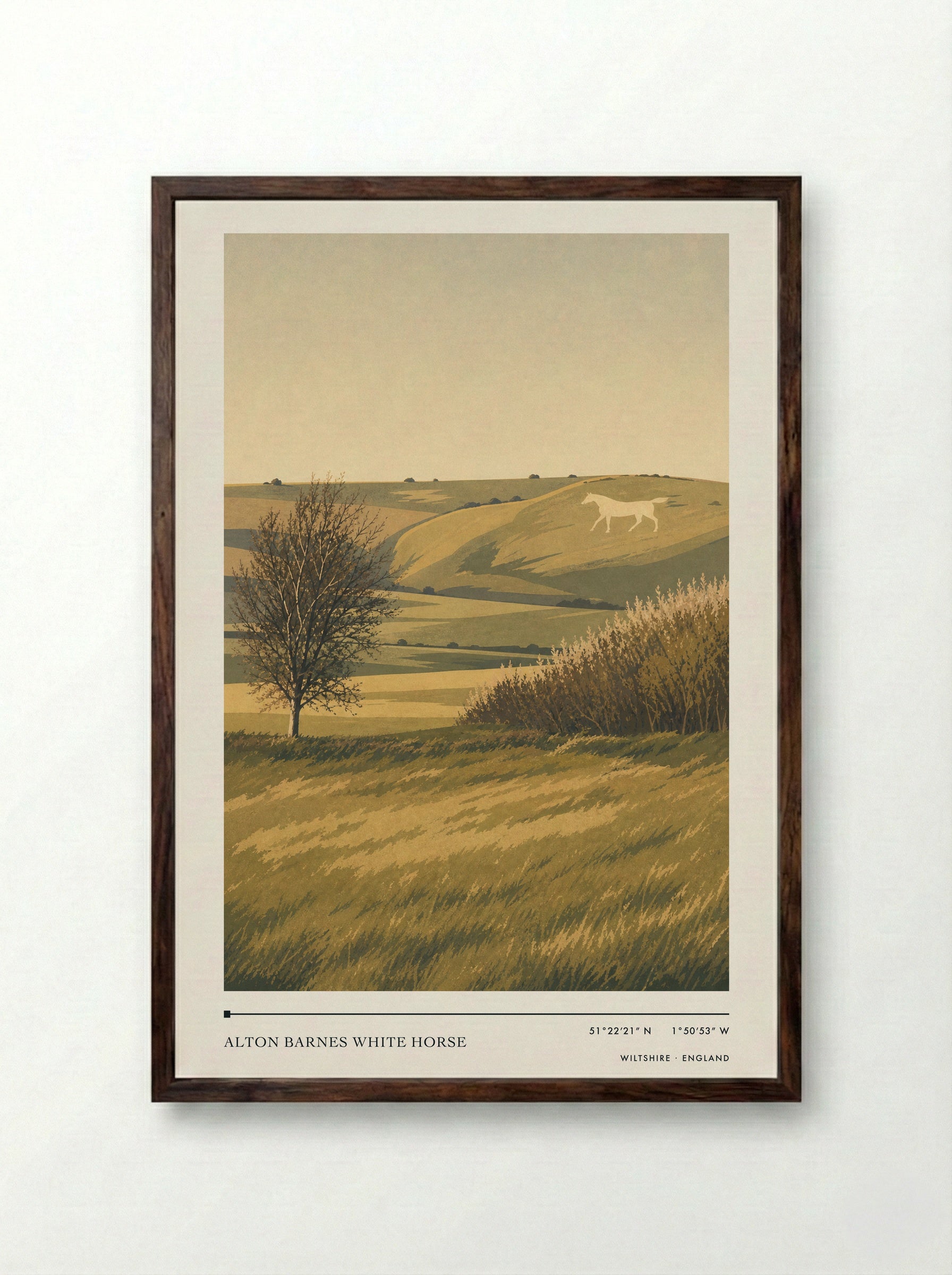 Alton Barnes White Horse Wiltshire England Travel Poster - Framed Print Dark Wood