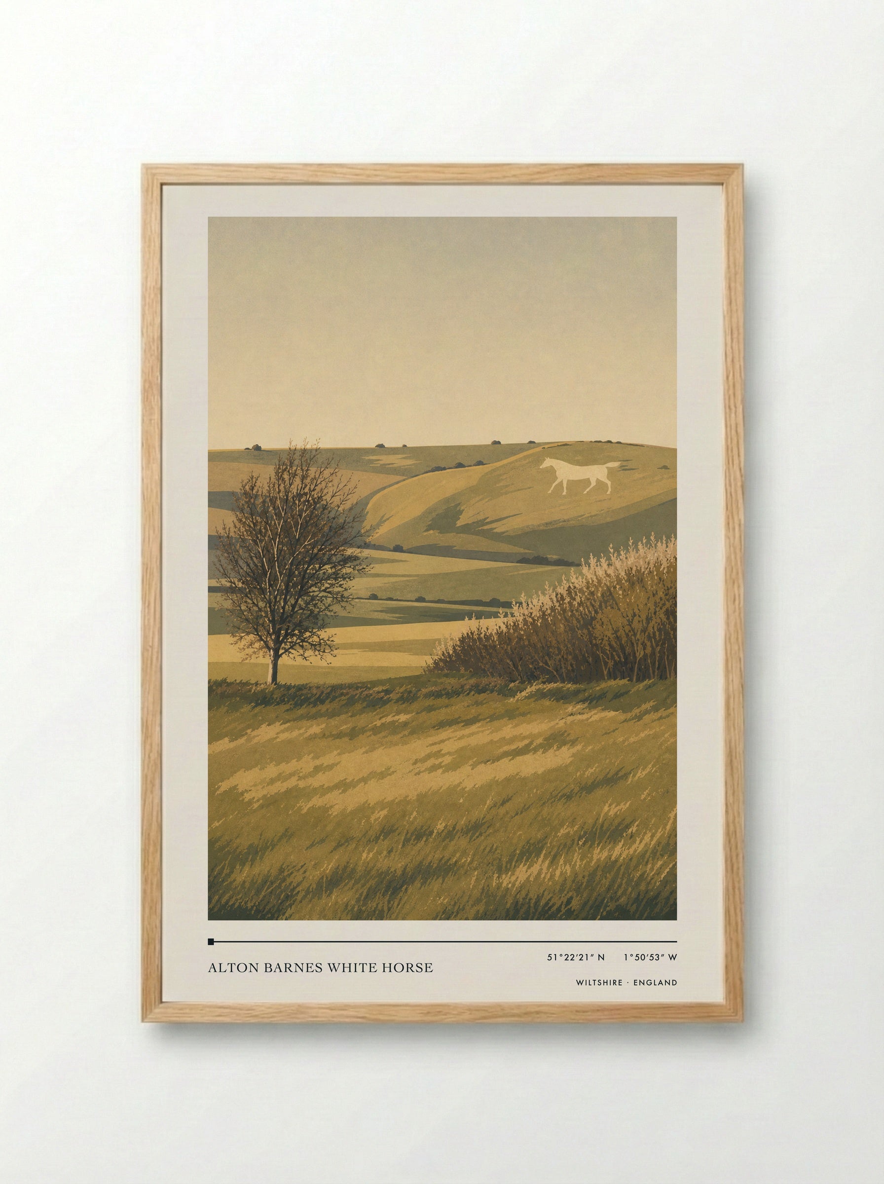 Alton Barnes White Horse Wiltshire England Travel Poster - Framed Print Wood