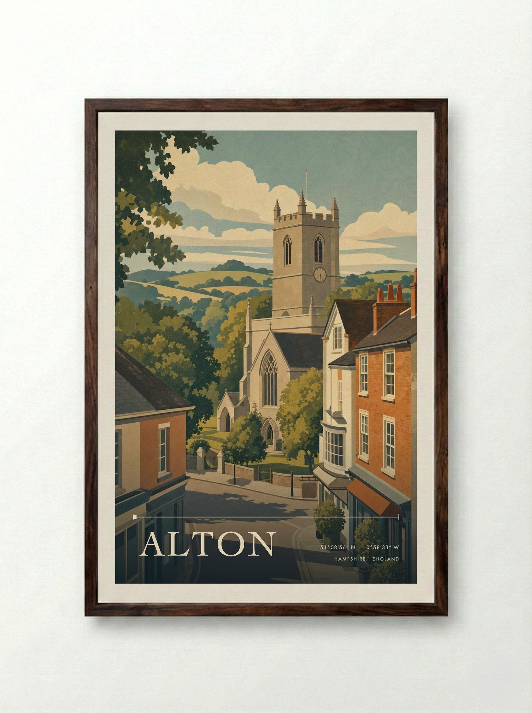 Alton Hampshire England Travel Poster - Framed Print Dark Wood