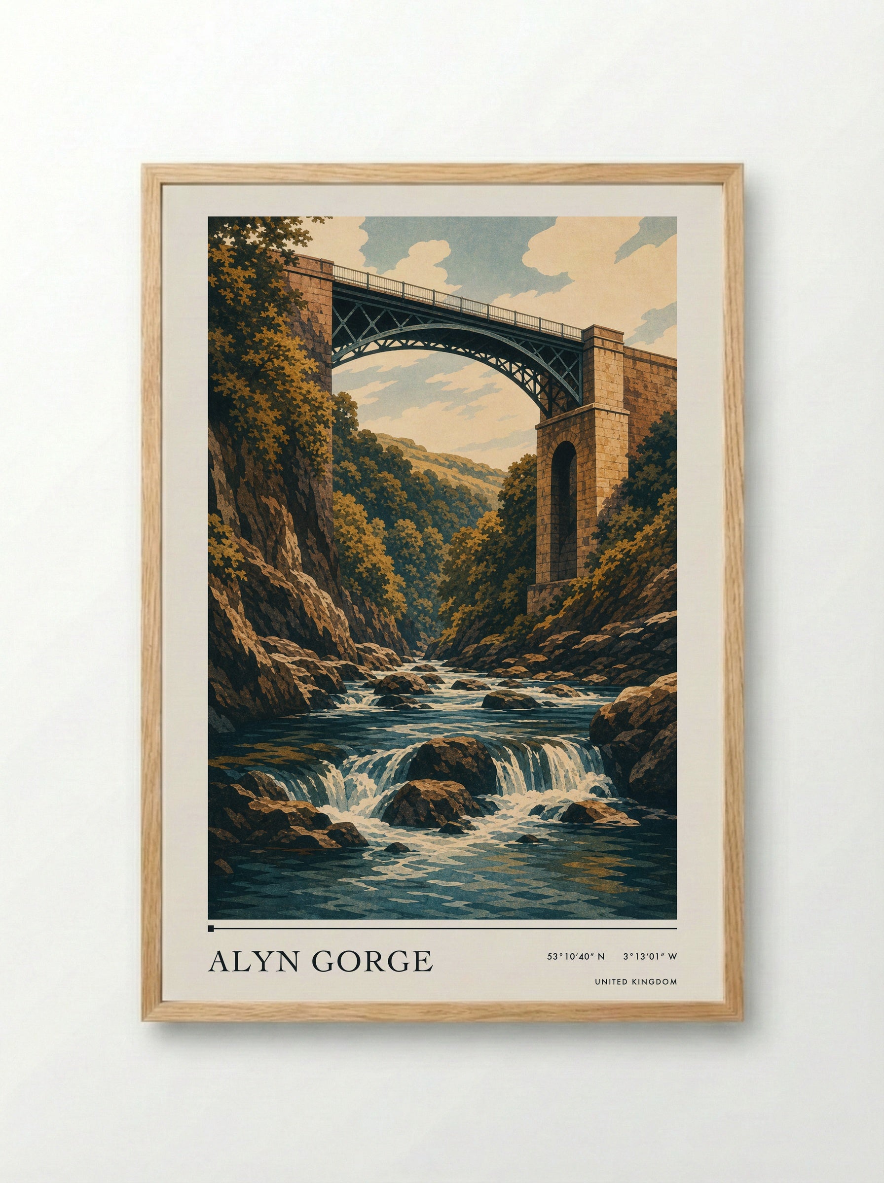 Alyn Gorge United Kingdom Travel Poster - Framed Print Wood