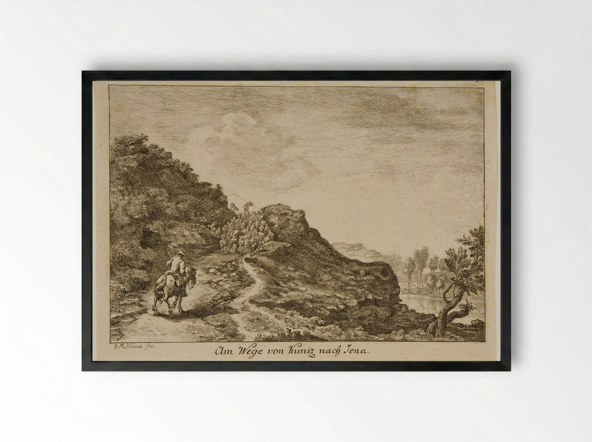 Am Wege von Kuniz nach Jena - Georg Melchior Kraus - Framed Print Black