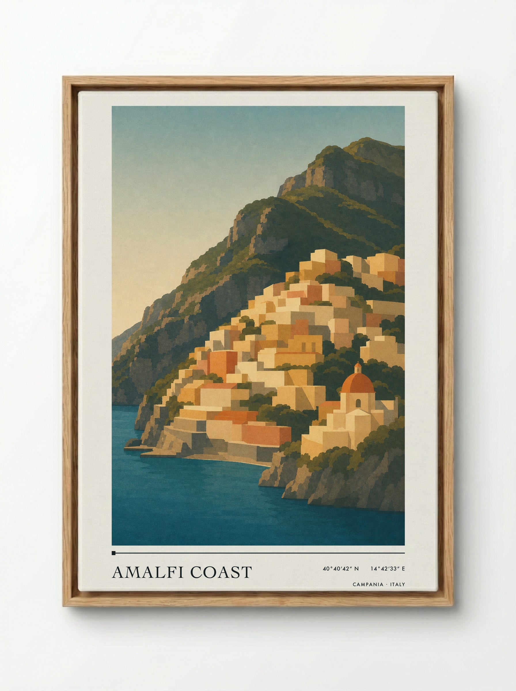 Amalfi Coast Travel Poster Artwork - Framed Canvas Wood